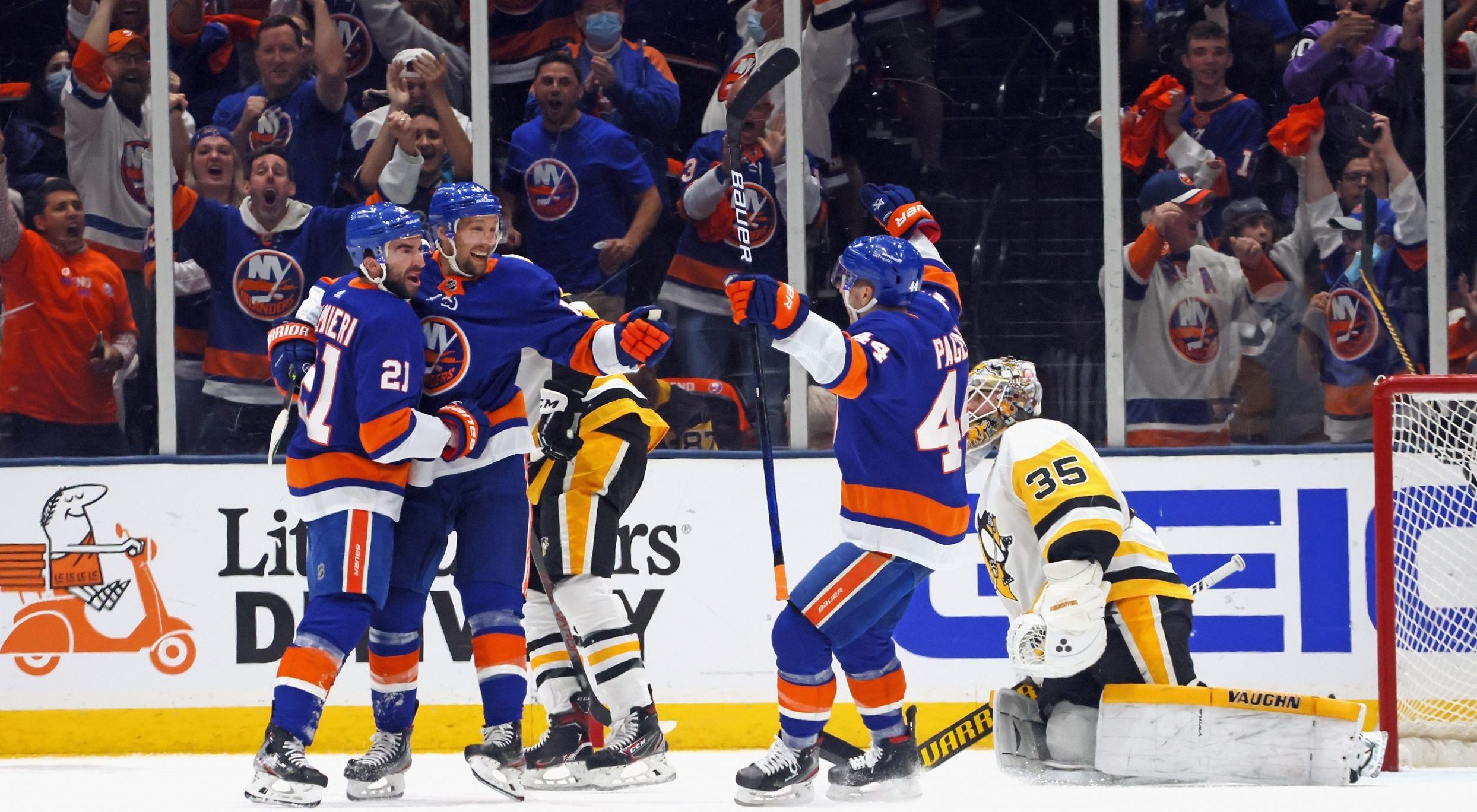 The New York Islanders celebrate a goal