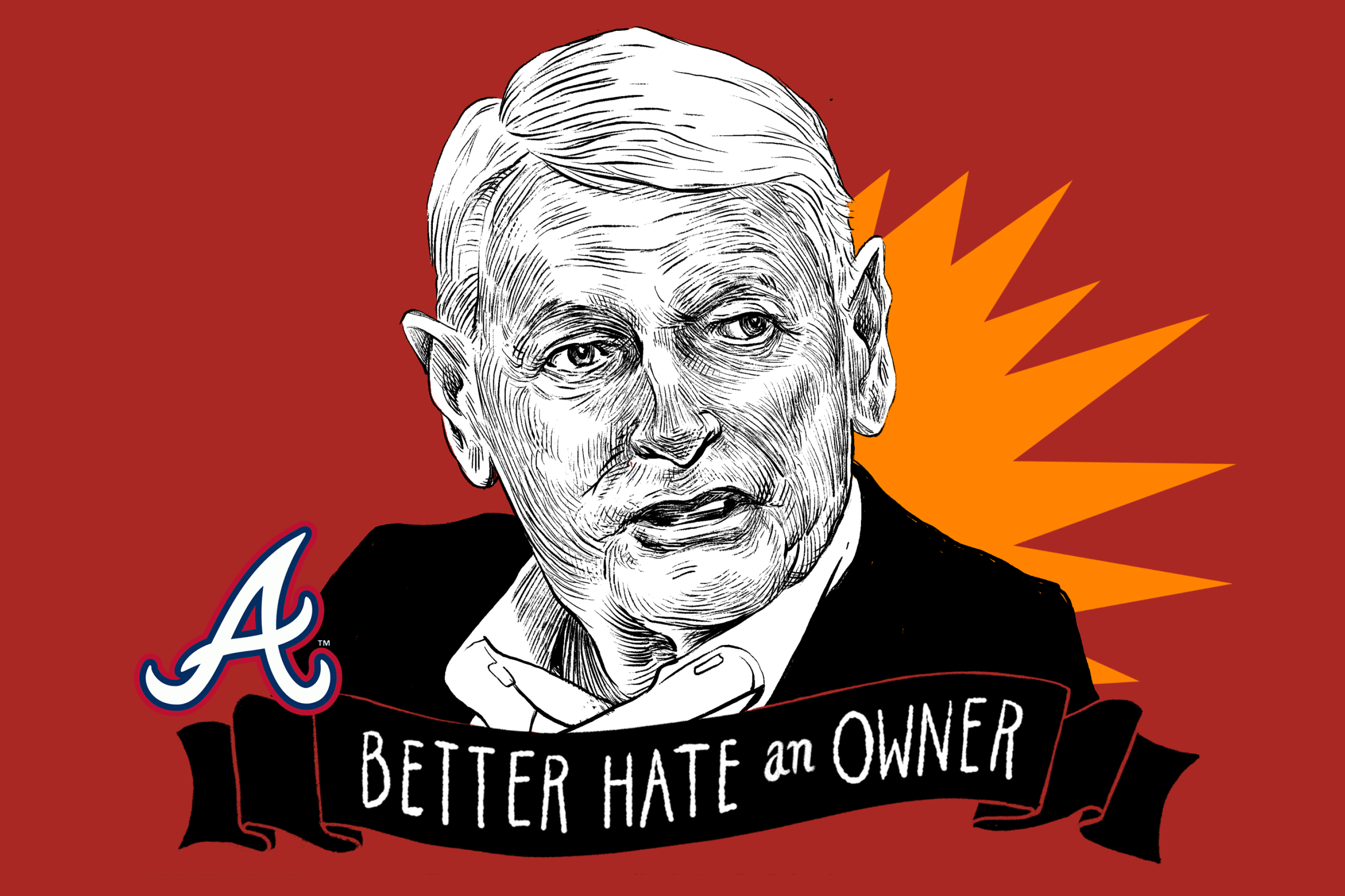 An illustration of Braves owner John Malone.