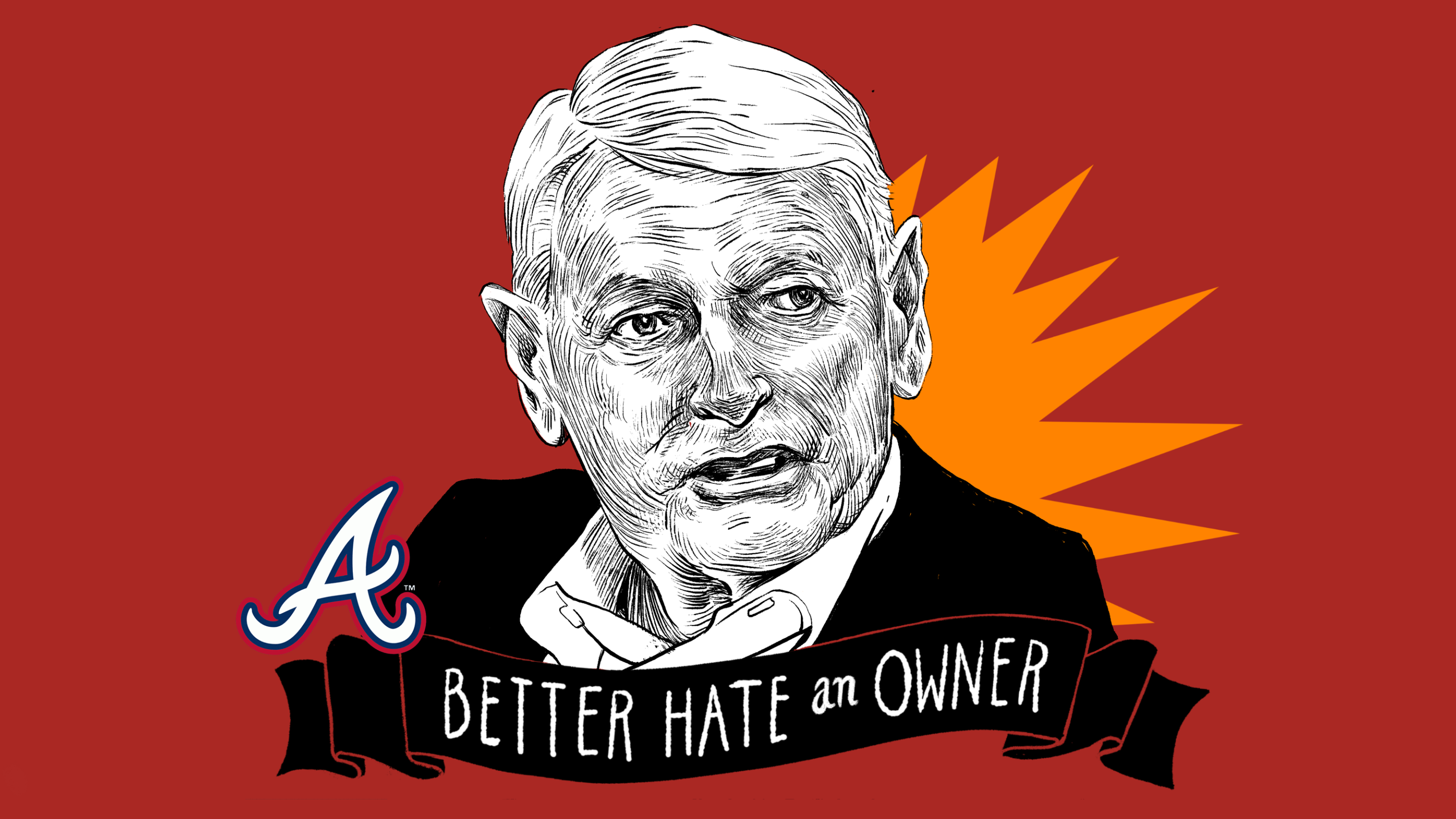 An illustration of Braves owner John Malone.