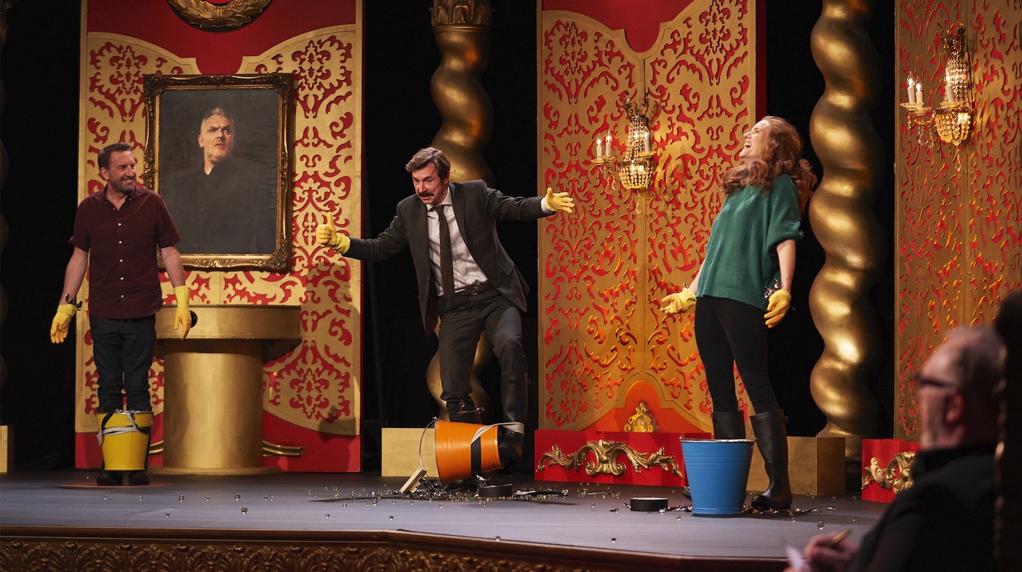 A still image from the set of Taskmaster.