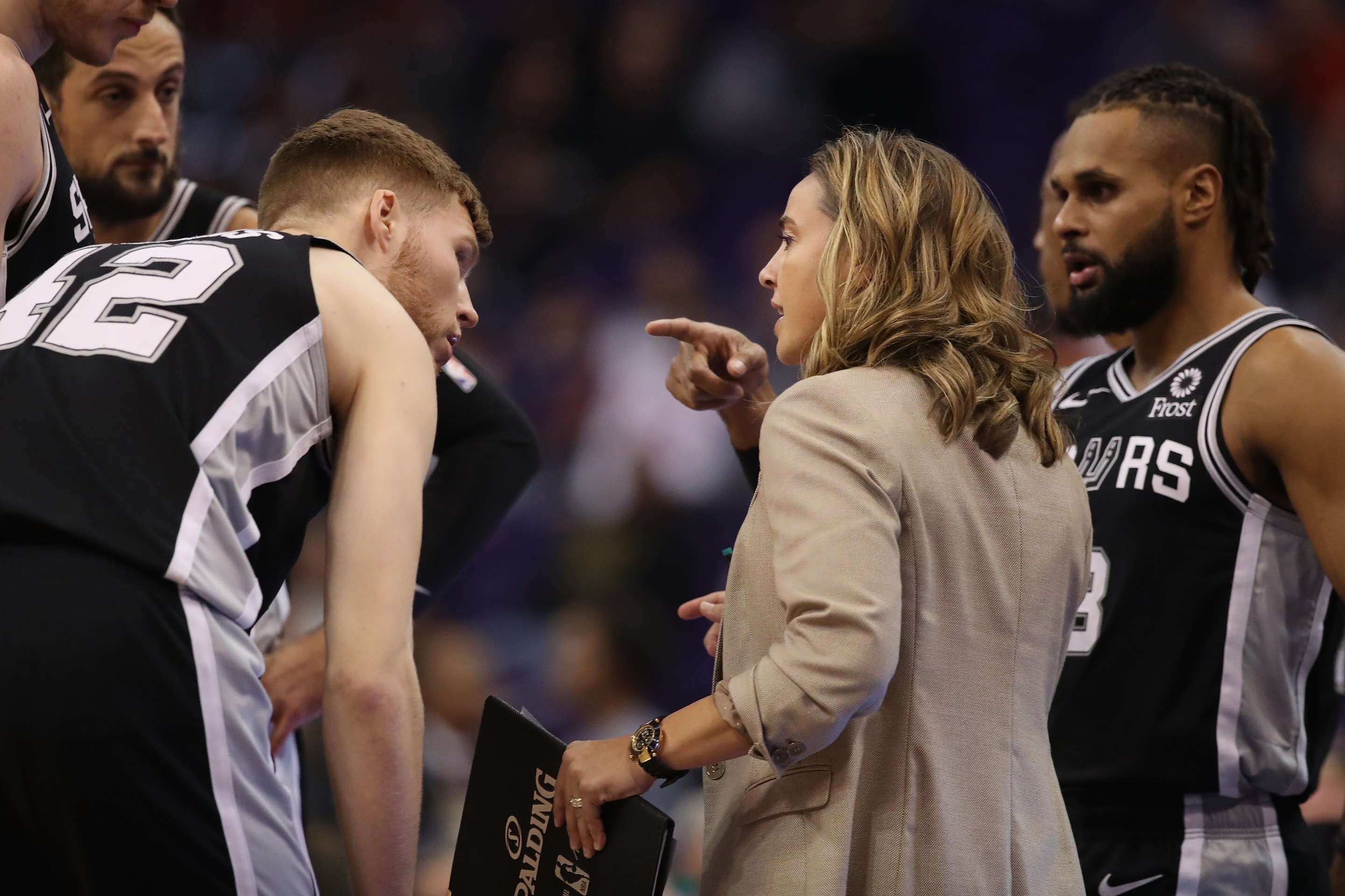 Assistant coach Becky Hammon of the San Antonio Spurs during the NBA game against the Phoenix Suns at Talking Stick Resort Arena on November 14, 2018 in Phoenix, Arizona.