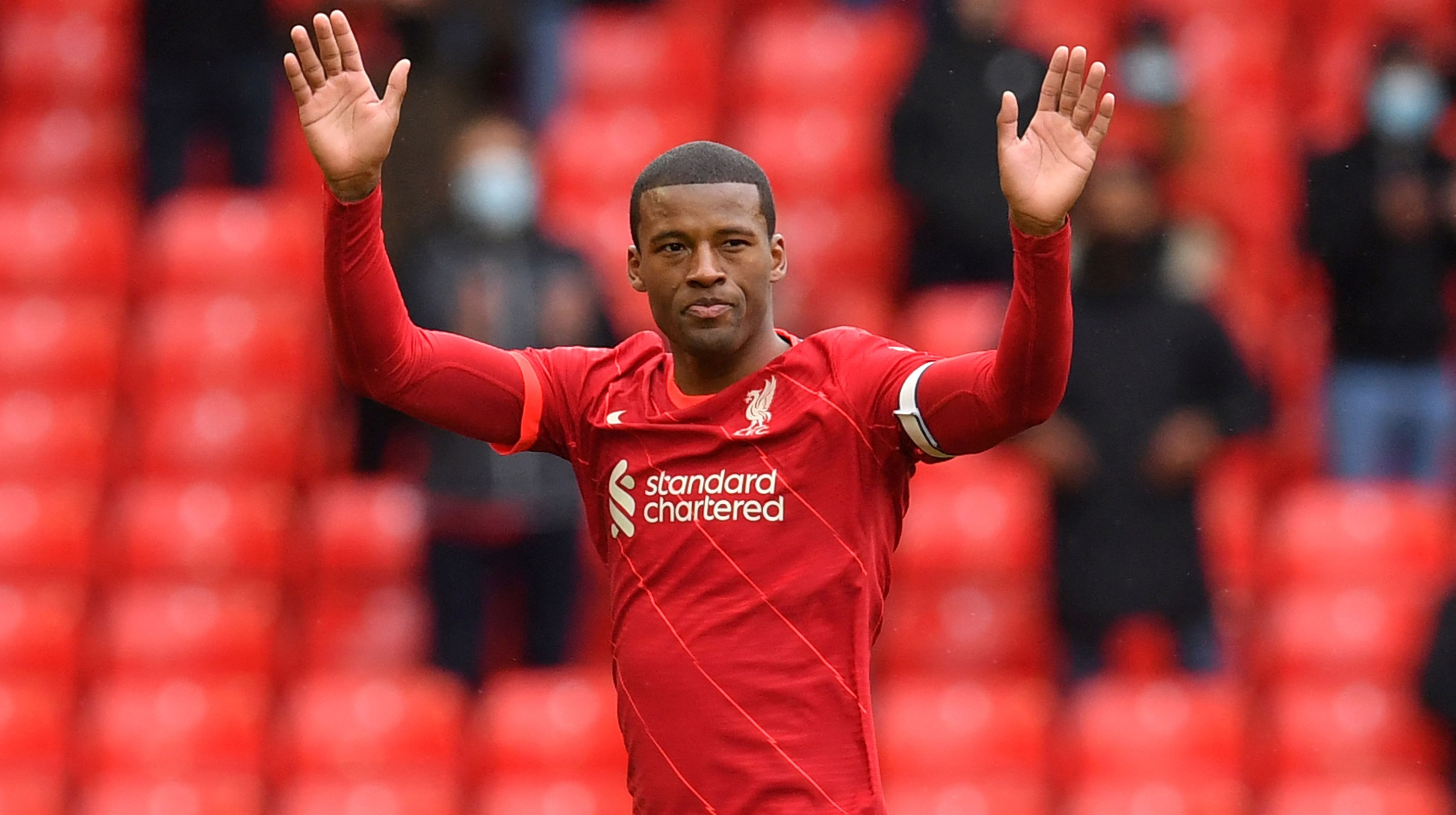 Liverpool's Dutch midfielder Georginio Wijnaldum leaves the pitch after being substituted off during the English Premier League football match between Liverpool and Crystal Palace at Anfield in Liverpool, north west England on May 23, 2021.