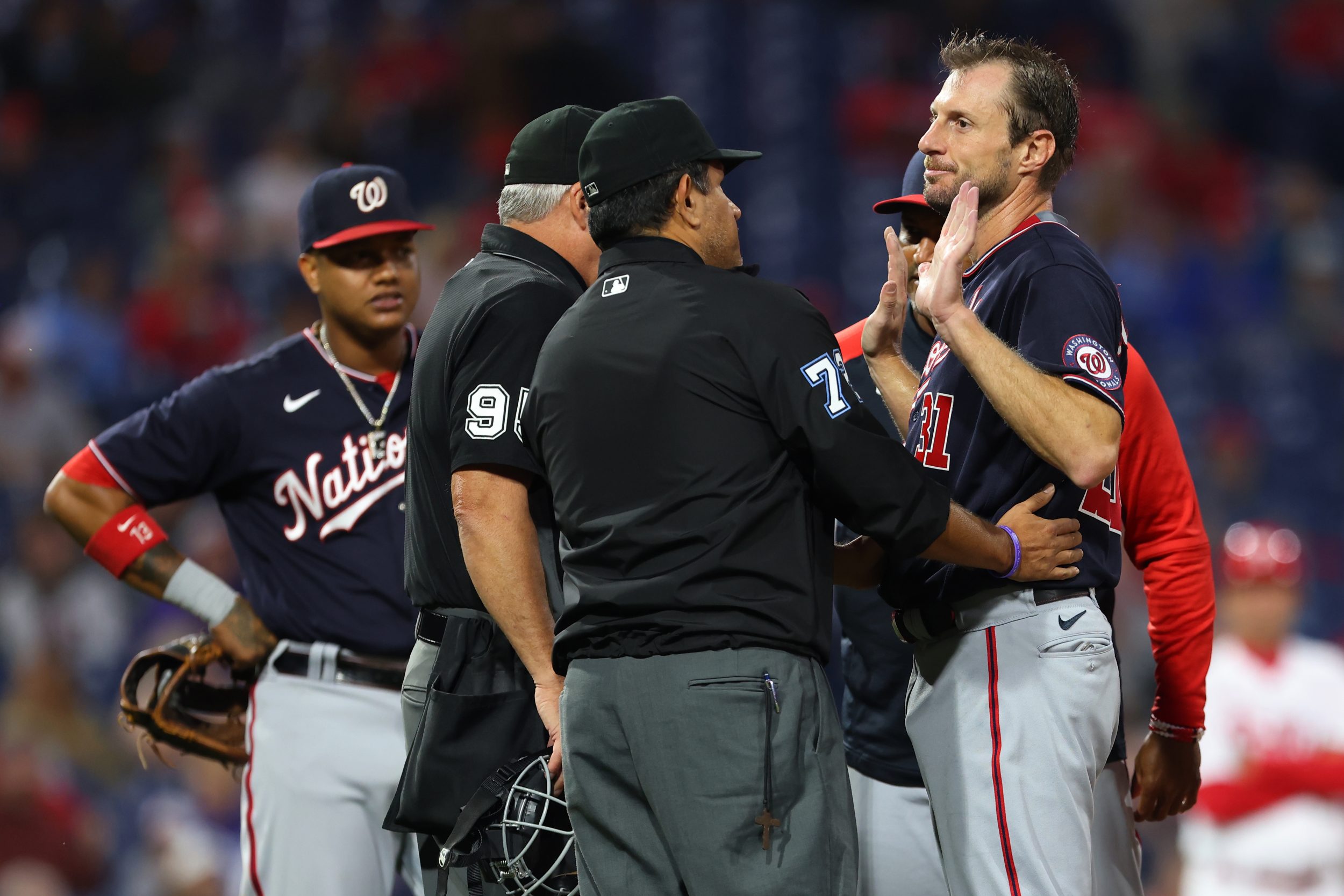 Max Scherzer grimaces his way through a third goop check.