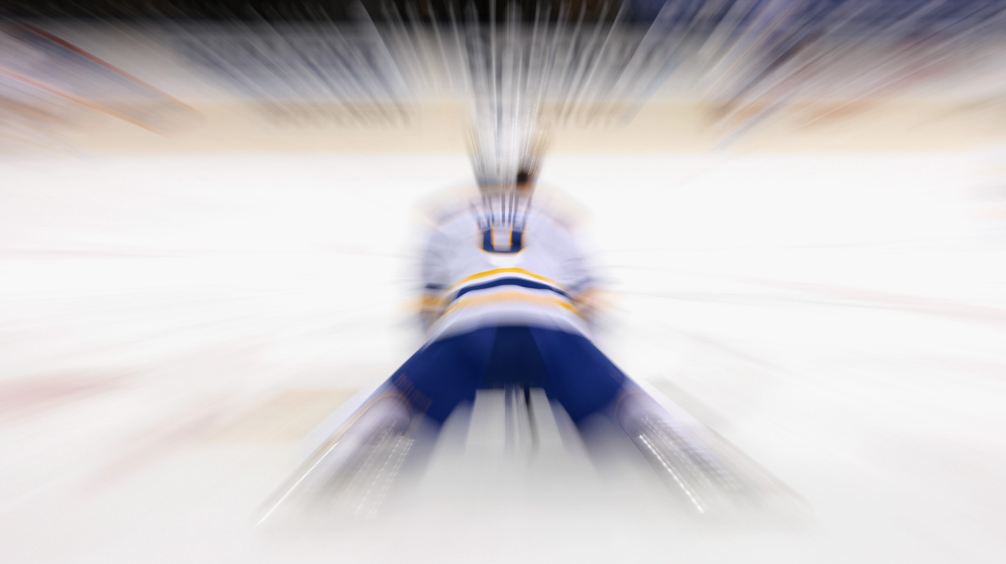 NEW YORK, NEW YORK - MARCH 02: Jack Eichel #9 of the Buffalo Sabres stretches in warm-ups prior to the game against the New York Rangers at Madison Square Garden on March 02, 2021 in New York City. (Photo by Bruce Bennett/Getty Images)