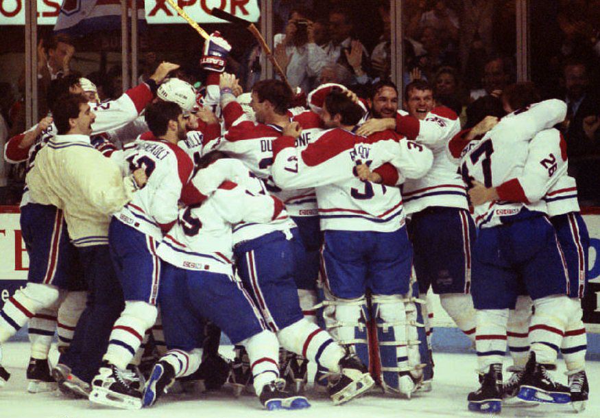 The Montreal Canadiens celebrate their Stanley Cup victory