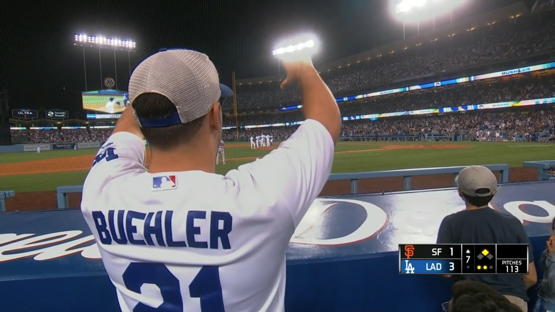 Dodger fan gives a thumbs down