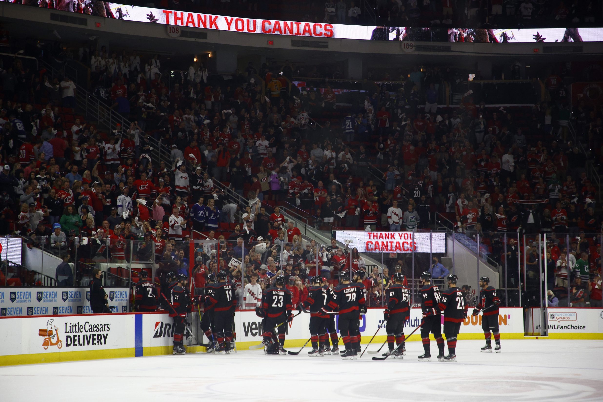 The Carolina Hurricanes exit the ice