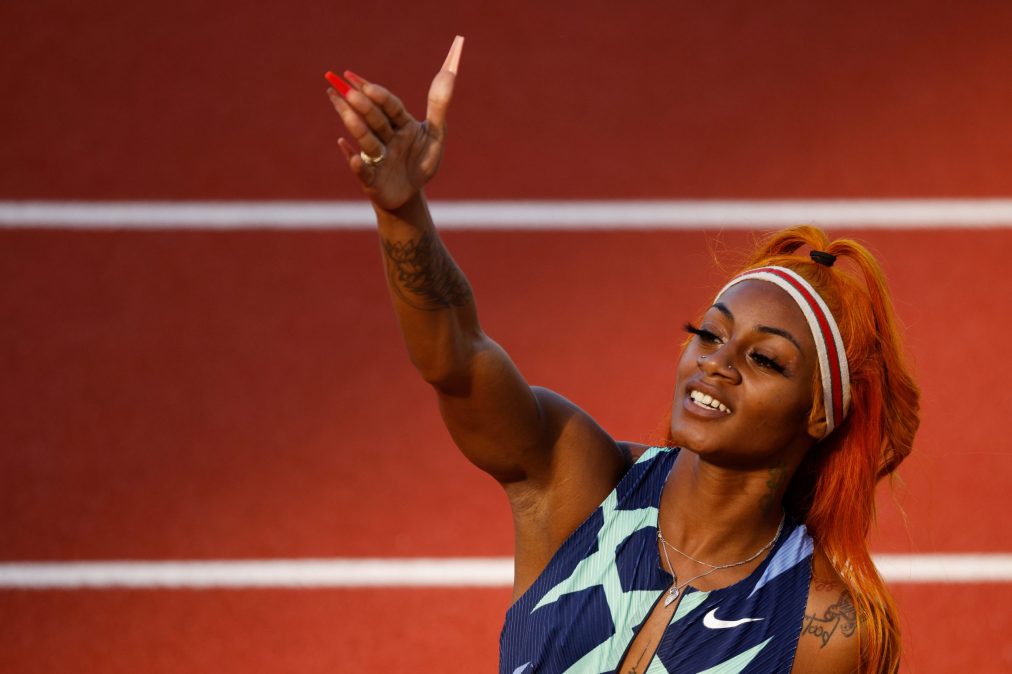 Sha'Carri Richardson reacts after competing in the Women's 100 Meter Semi-finals on day 2 of the 2020 U.S. Olympic Track and Field Team Trials.