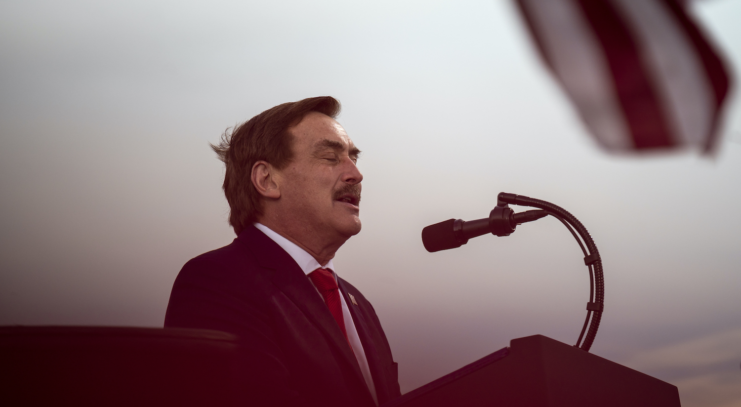 DULUTH, MN - SEPTEMBER 30: Michael Lindell, CEO of MyPillow Inc., speaks during a campaign rally for President Donald Trump at the Duluth International Airport on September 30, 2020 in Duluth, Minnesota. The rally is Trump's first after last night's Presidential Debate. (Photo by Stephen Maturen/Getty Images)