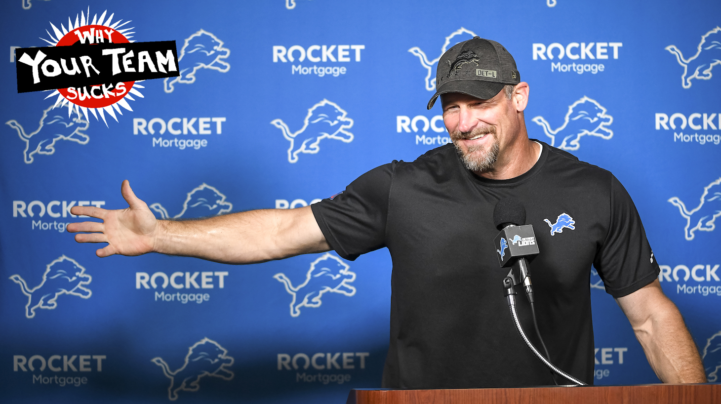 ALLEN PARK, MICHIGAN - JULY 28: Detroit Lions head football coach Dan Campbell speaks with the media before the Detroit Lions Training Camp on July 28, 2021 in Allen Park, Michigan. (Photo by Nic Antaya/Getty Images)