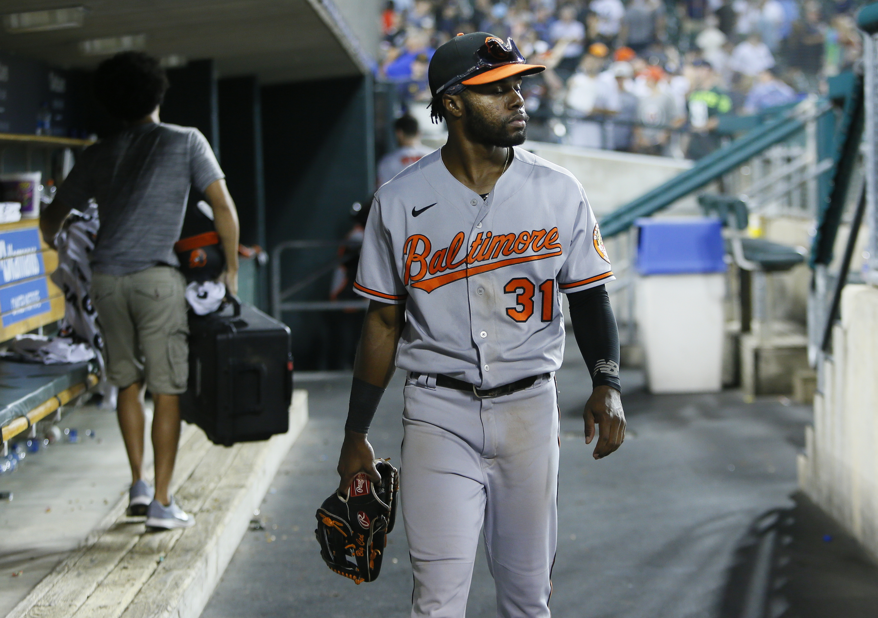 Orioles outfielder Cedric Mullins in the dugout after a loss to the Detroit Tigers.