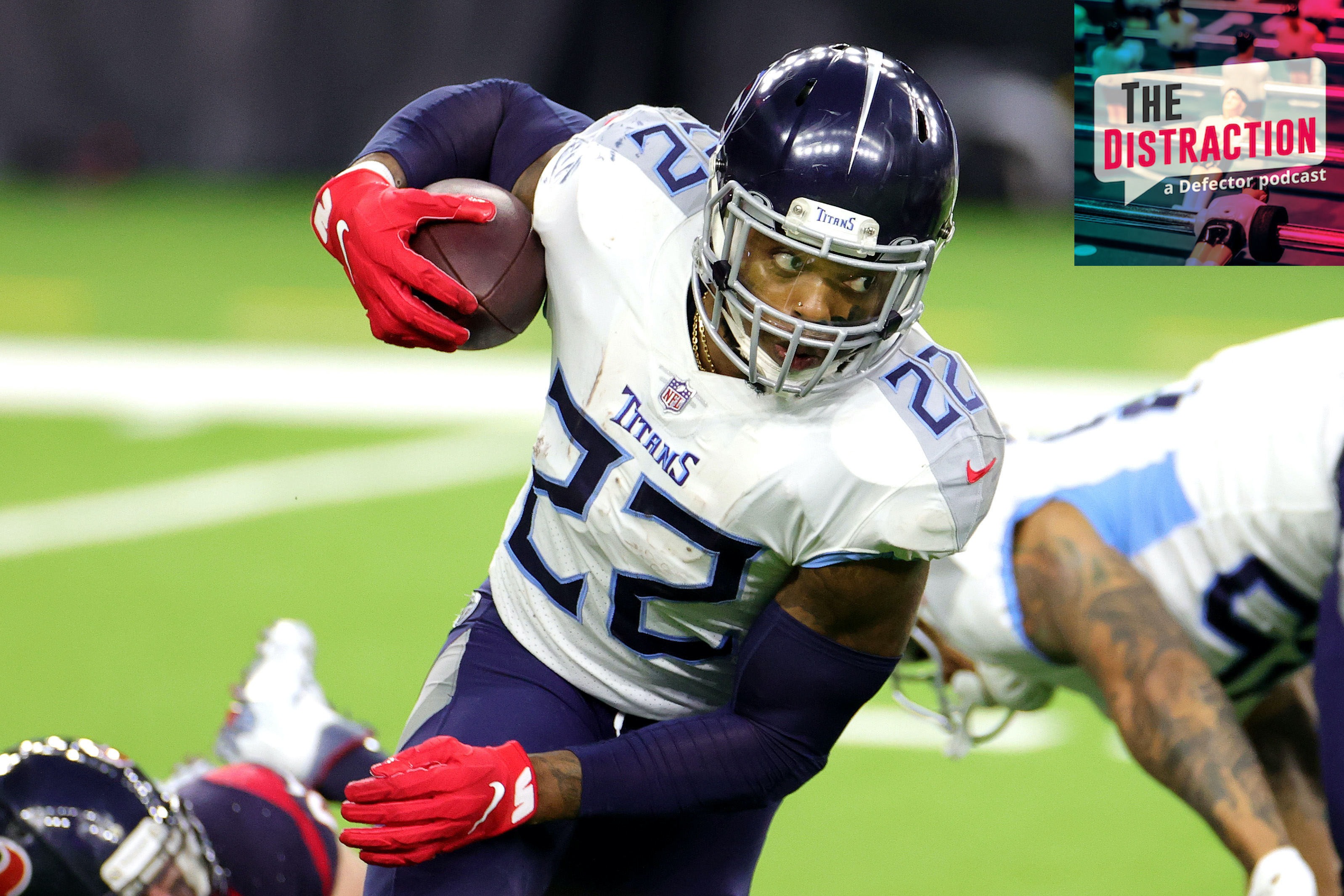 Tennessee Titans star Derrick Henry rushes against the Houston Texans at the end of the last NFL season.