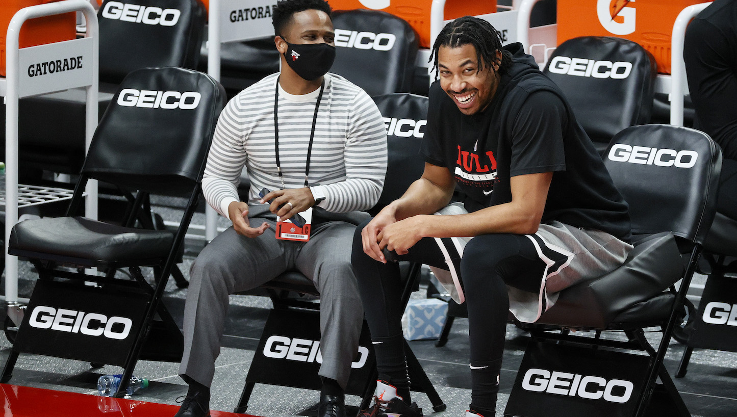 PORTLAND, OREGON - JANUARY 05: Otto Porter Jr. #22 of the Chicago Bulls reacts from the bench before the game against the Portland Trail Blazers at Moda Center on January 05, 2021 in Portland, Oregon. NOTE TO USER: User expressly acknowledges and agrees that, by downloading and or using this photograph, User is consenting to the terms and conditions of the Getty Images License Agreement. (Photo by Steph Chambers/Getty Images)