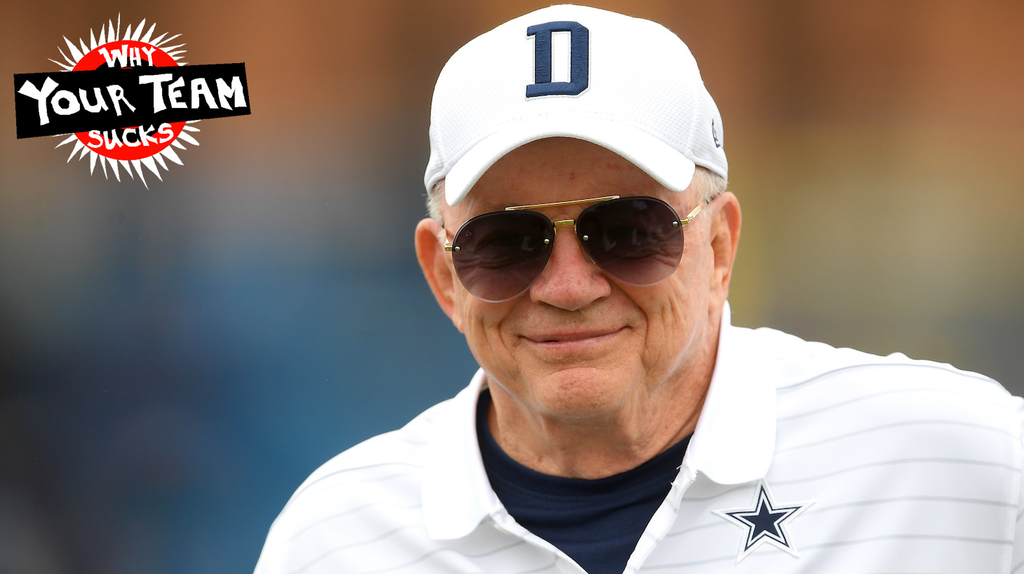 OXNARD, CA - JULY 24: Owner Jerry Jones of the Dallas Cowboys welcomes fans to training camp at River Ridge Complex on July 24, 2021 in Oxnard, California. (Photo by Jayne Kamin-Oncea/Getty Images)