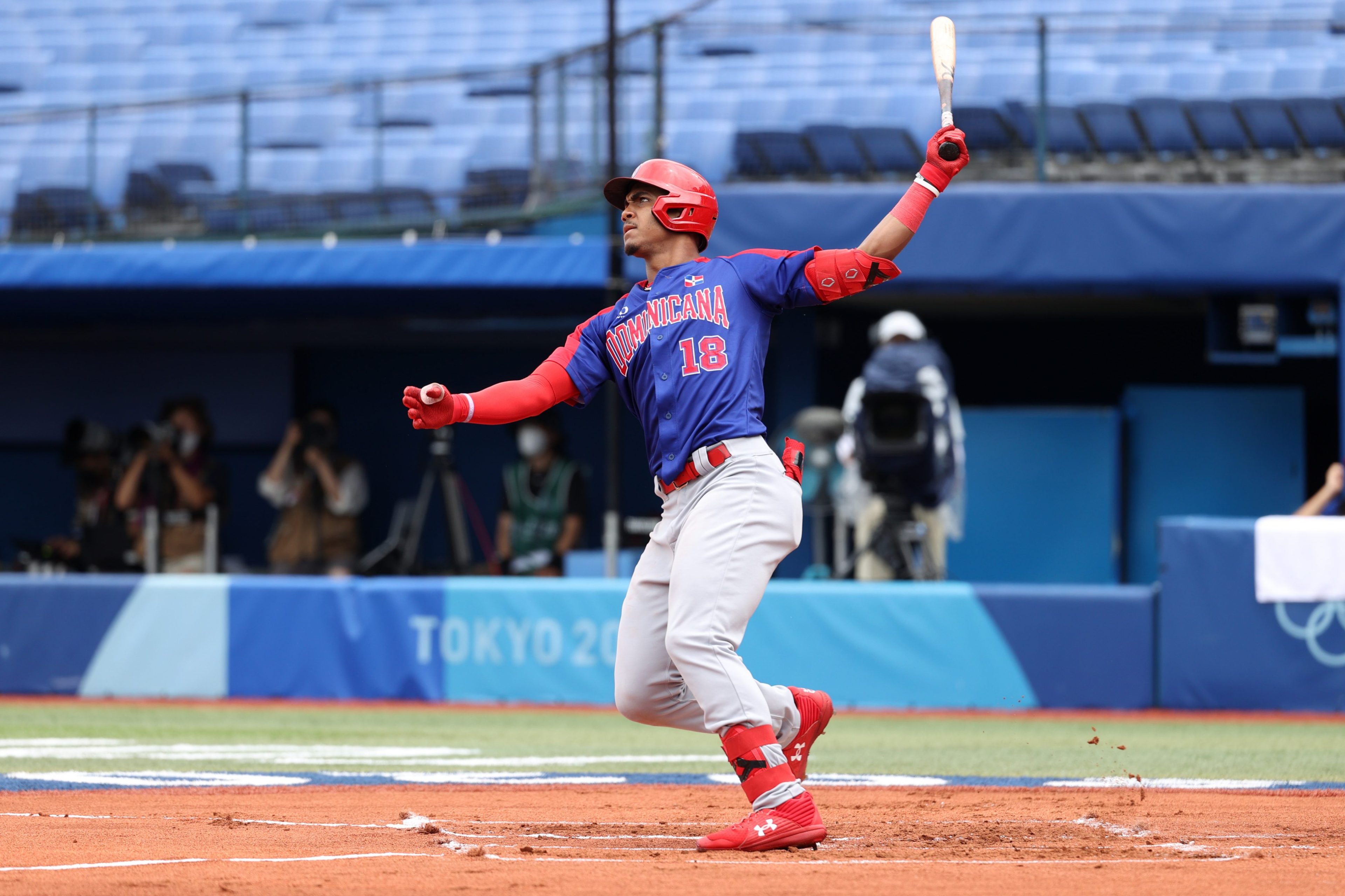 Julio Rodriguez, seen here hitting a homer against a much more intimidating pitch than the one described in this post, in the Tokyo Olympics.