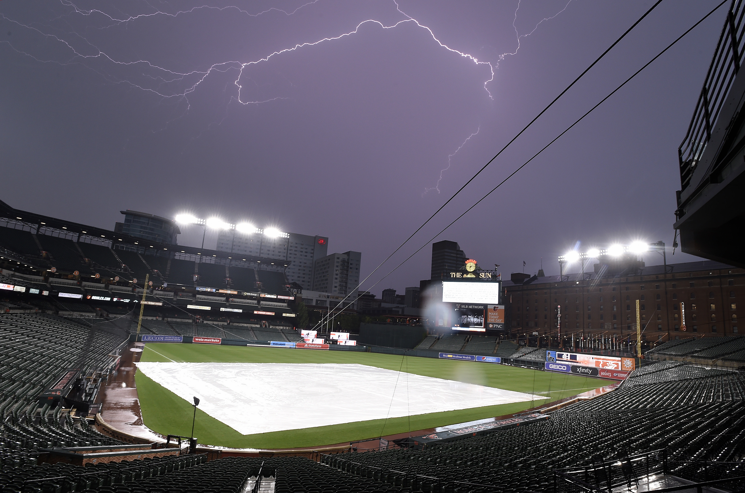 Camden Yards in a rain delay
