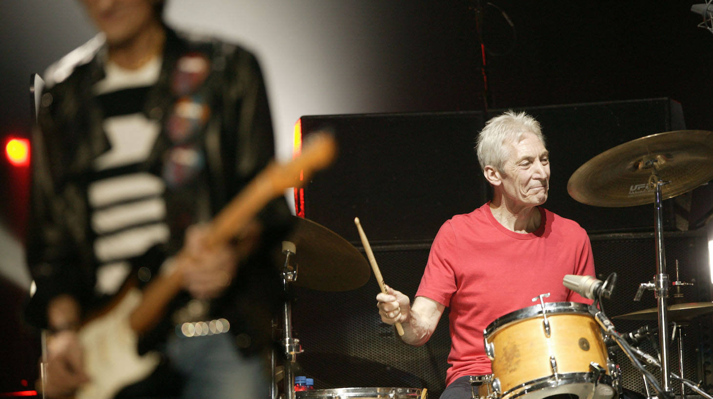 MUNICH, GERMANY - JUNE 4: Drummer Charlie Watts Perform at the opening night of the European leg of The Rolling Stones Forty Licks Tour at the Olimpiahalle Spiridon on June 4, 2003 in Munich, Germany. (Photo by Getty Images)