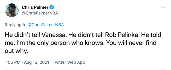 Chris Palmer reiterating that only he, and not Kobe Bryant's widow or longtime agent, knows why Bryant changed jersey numbers