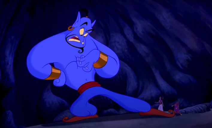 The genie from Aladdin wears the Dodgers' new blue pants.