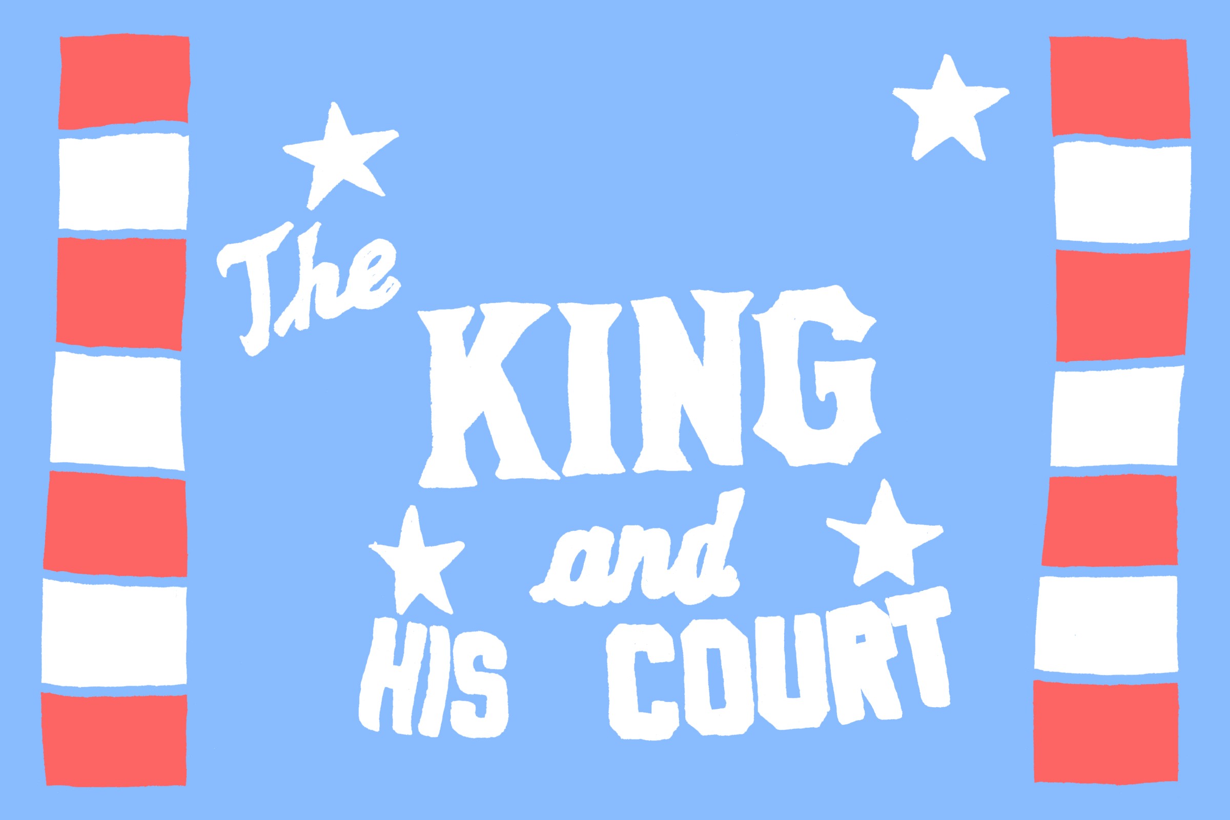 An illustration by Adam Villacin of Eddie Feigner's barnstorming softball crew "The King And His Court"