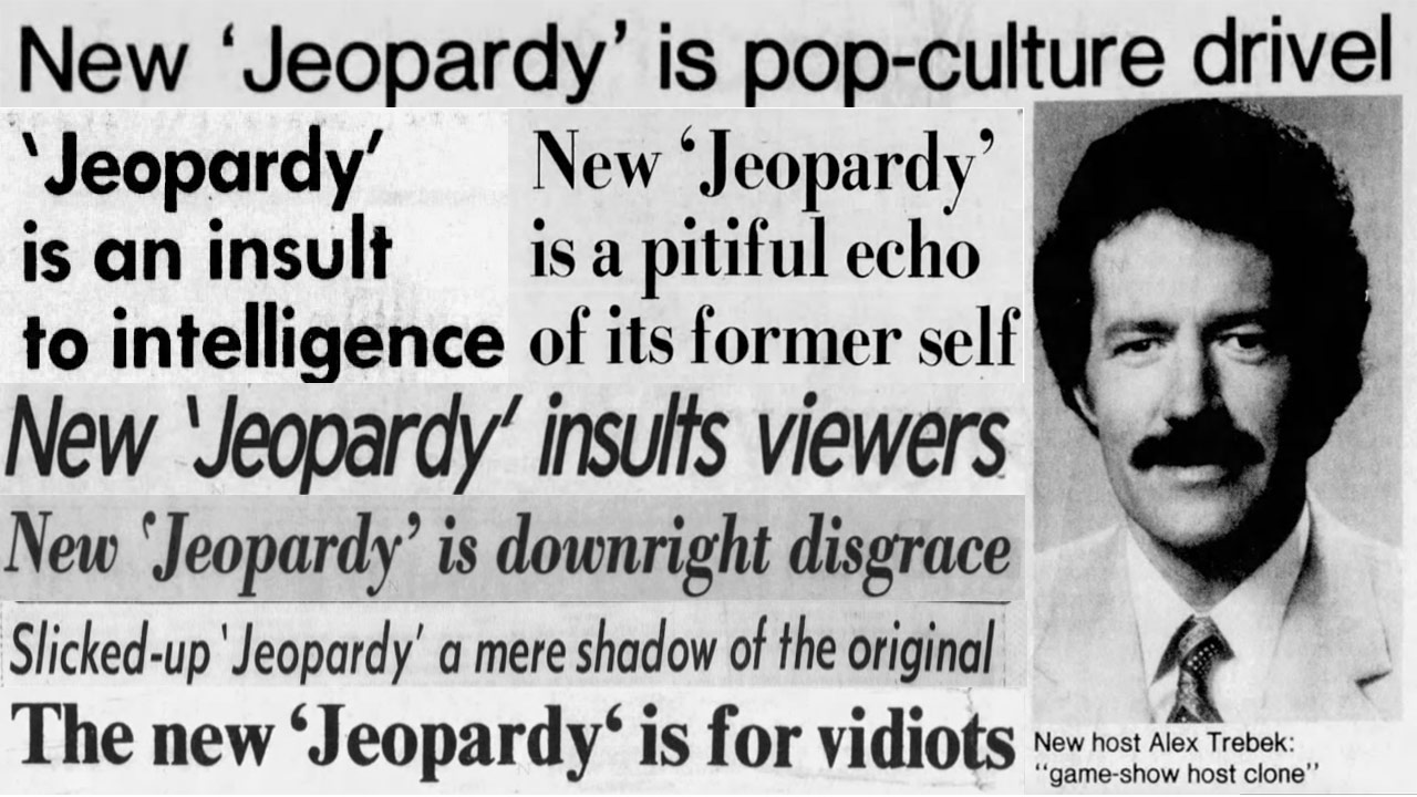A montage of anti-Alex trebek headlines. they are all the ones listed in the previous paragraph.