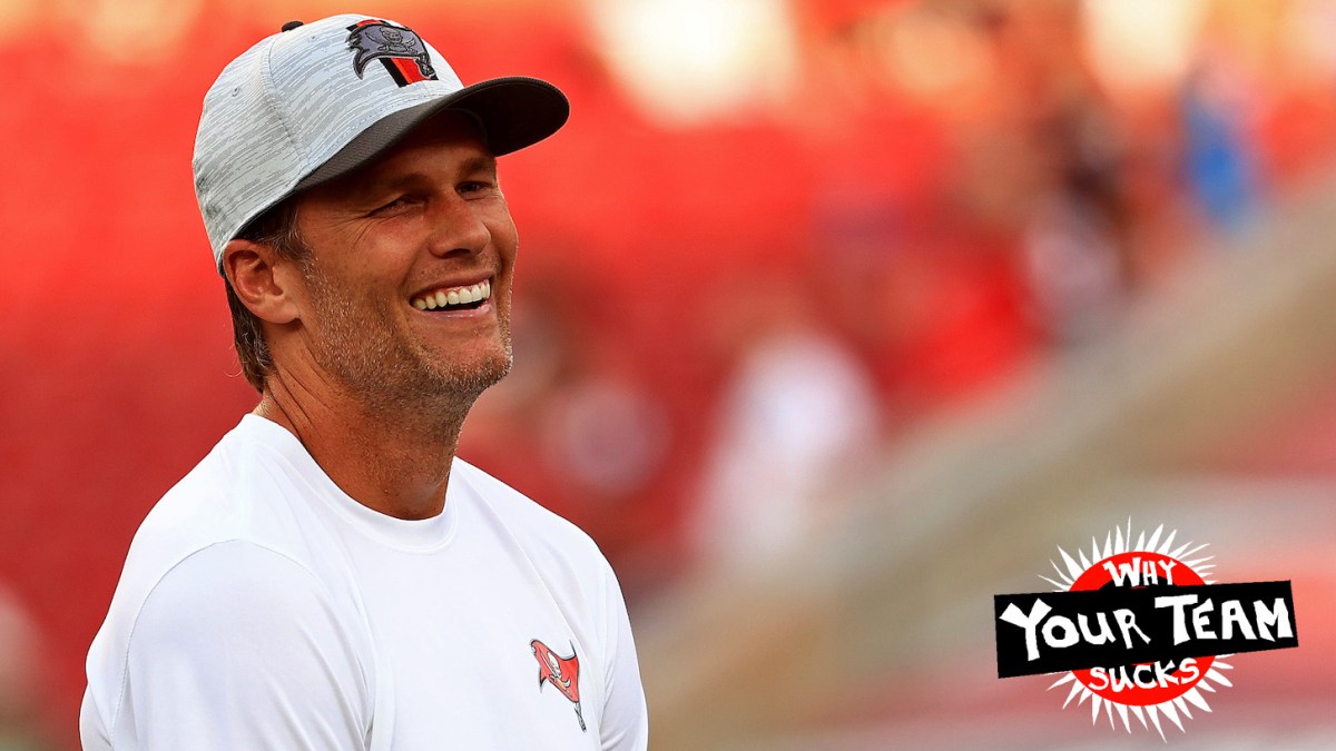 TAMPA, FLORIDA - AUGUST 21: Tom Brady #12 of the Tampa Bay Buccaneers looks on during a preseason game against the Tennessee Titans at Raymond James Stadium on August 21, 2021 in Tampa, Florida. (Photo by Mike Ehrmann/Getty Images)