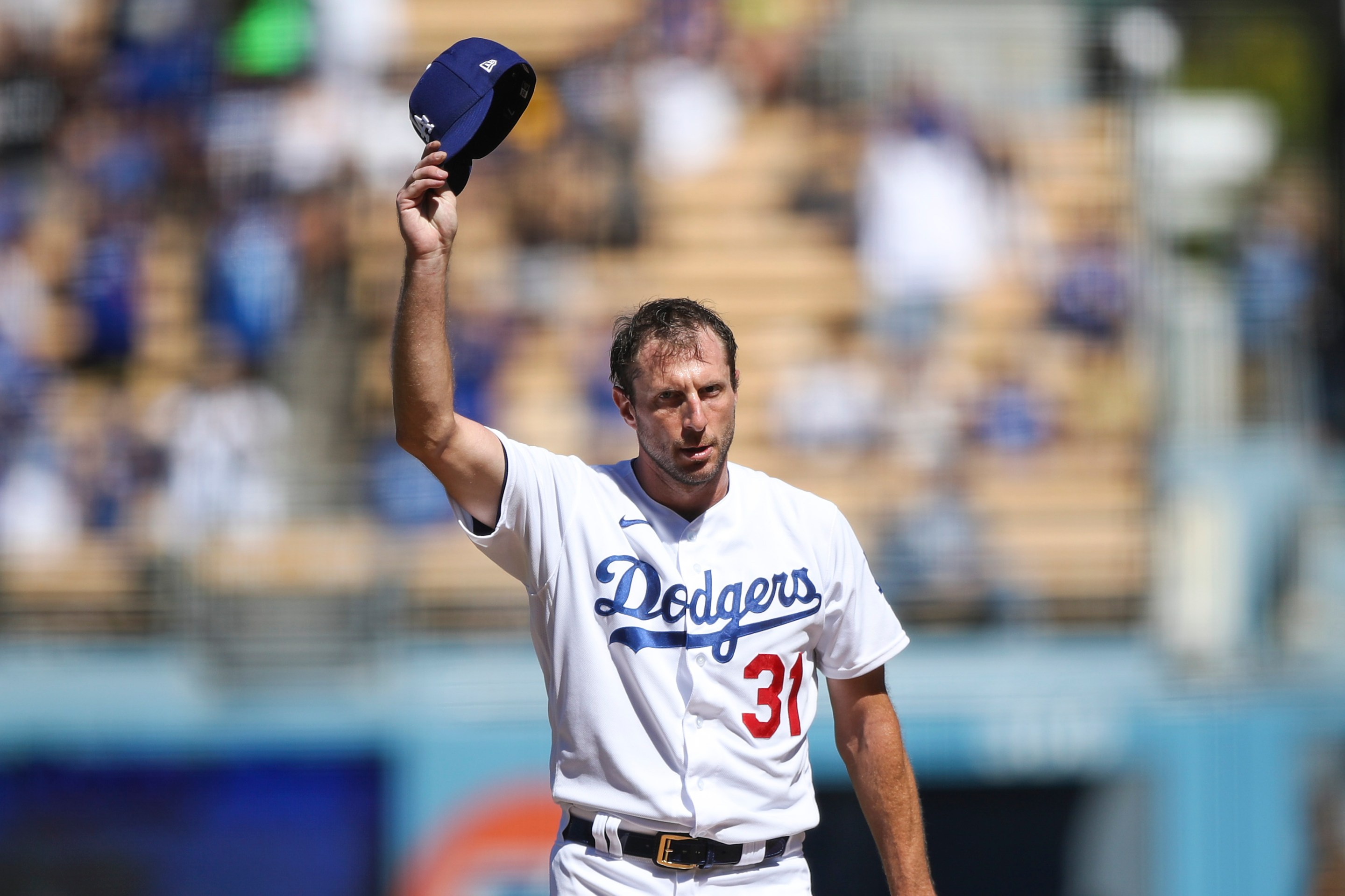 Max Scherzer acknowledges the crowd during his historic game.