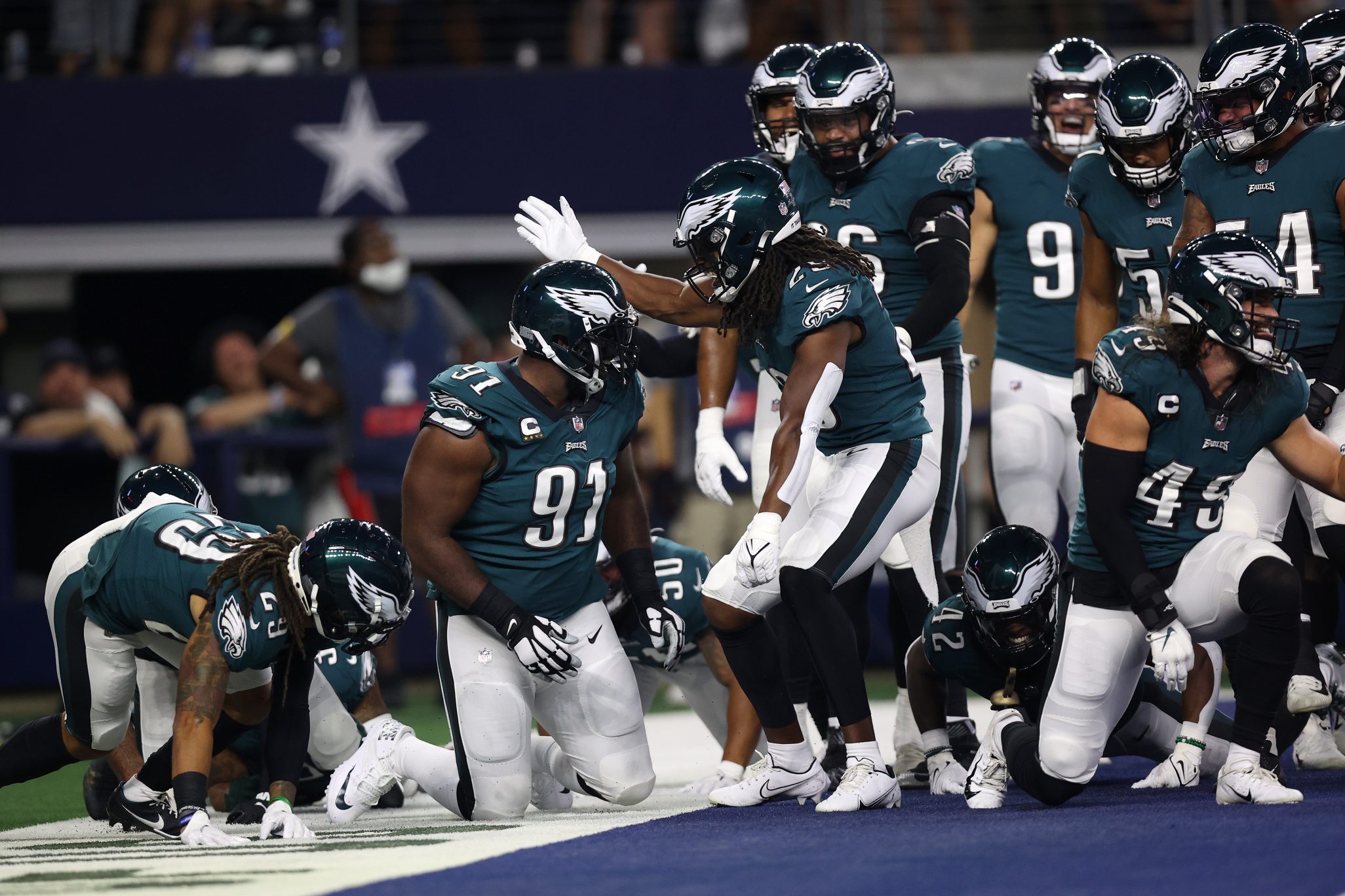 Fletcher Cox celebrates with his teammates