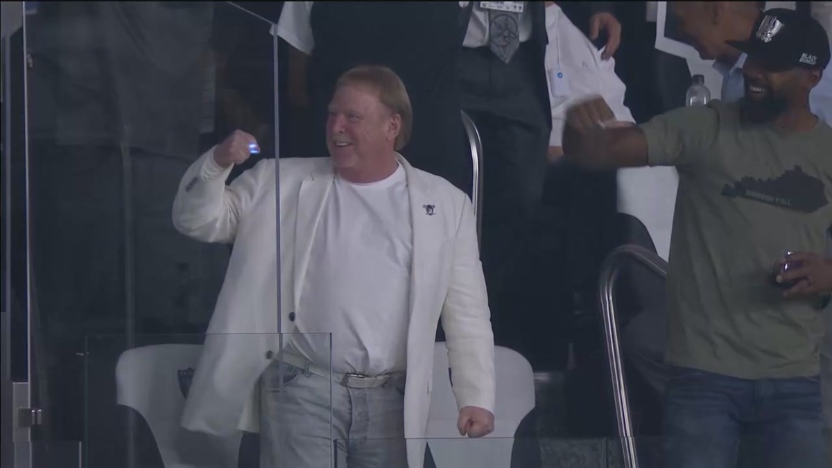 Raiders owner Mark Davis in his booth at the game.