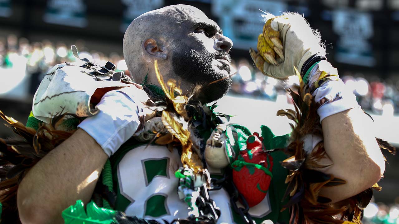 An Eagles fan in an elaborate costume