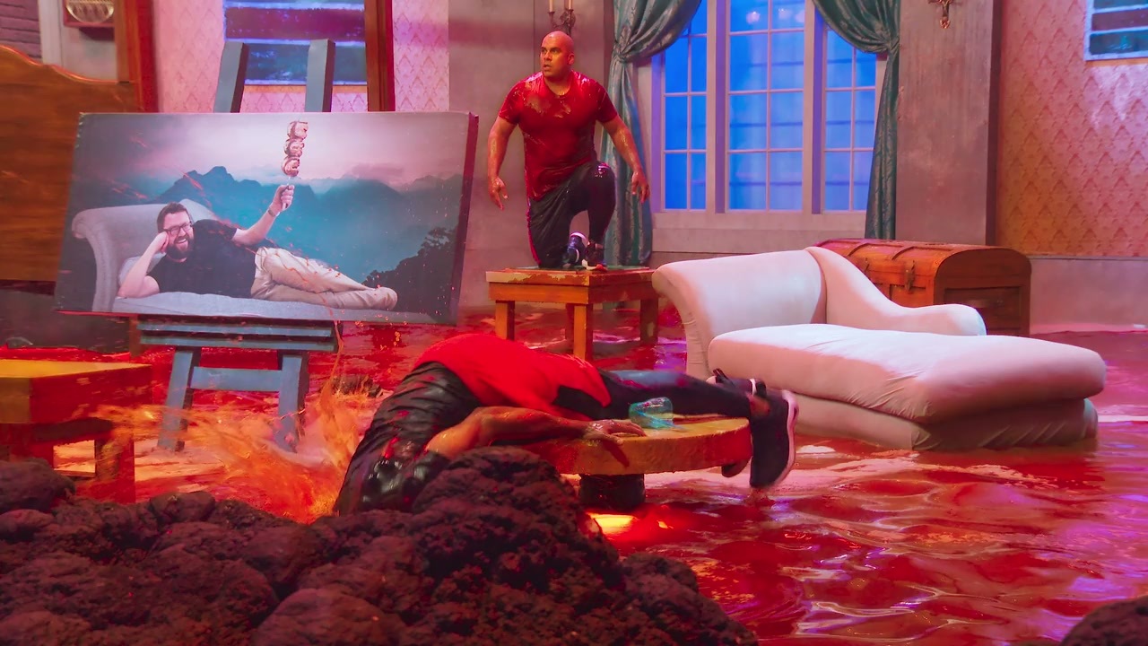 An unusually operatic still image from Netflix's "Floor Is Lava"