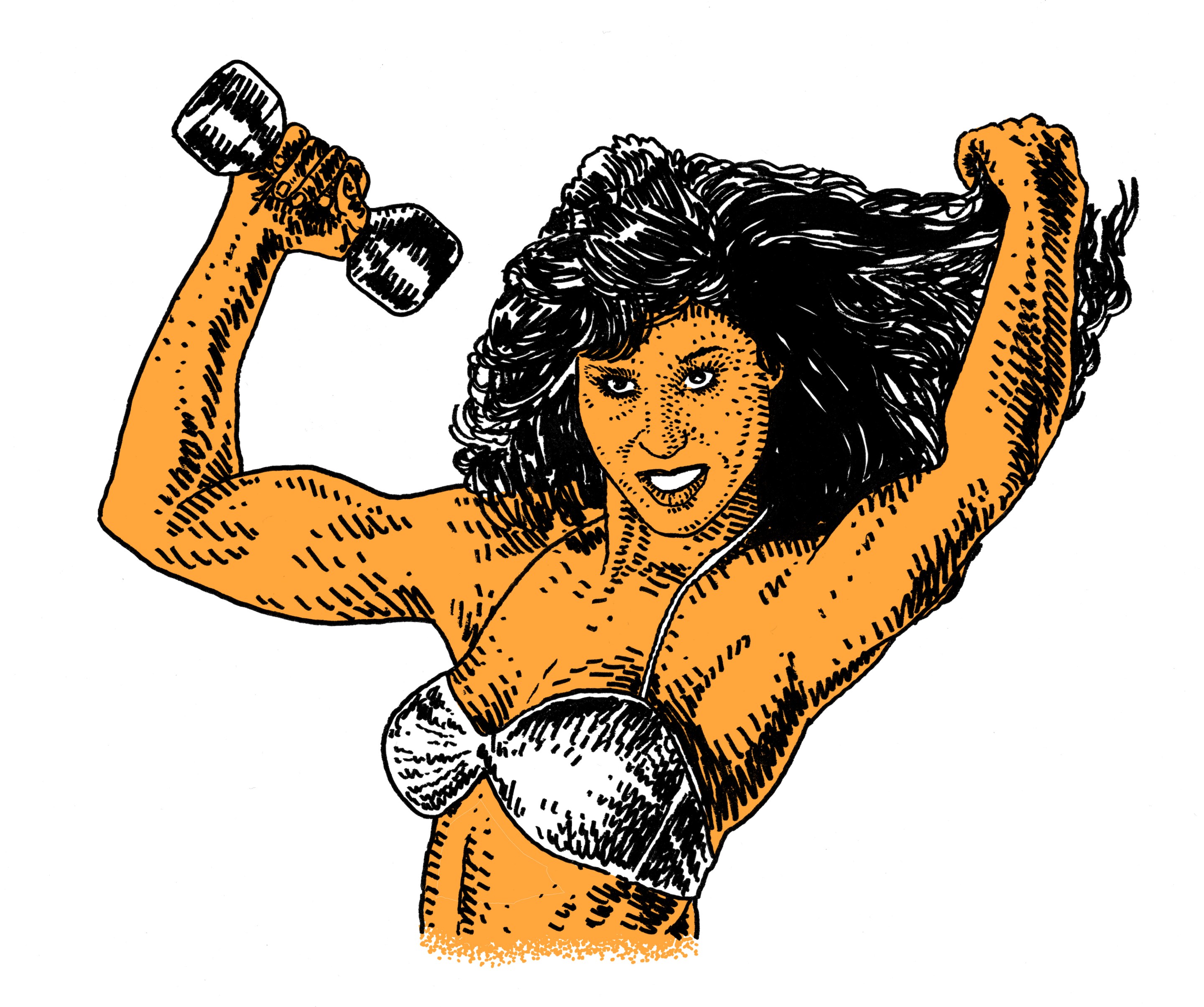 Bodybuilder Rachel McLish, as drawn by Adam Villacin.