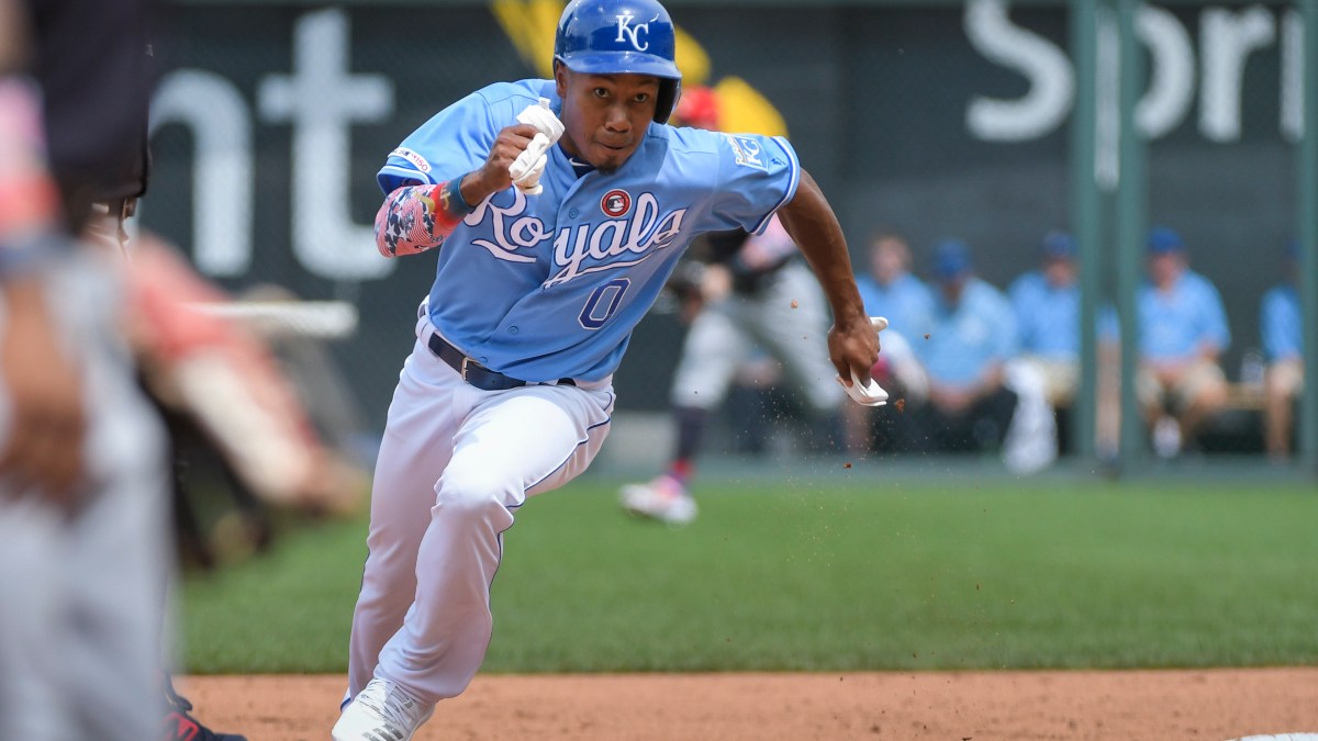Terrance Gore taking an extra base, with a great deal of vigor, in a 2019 Royals game.