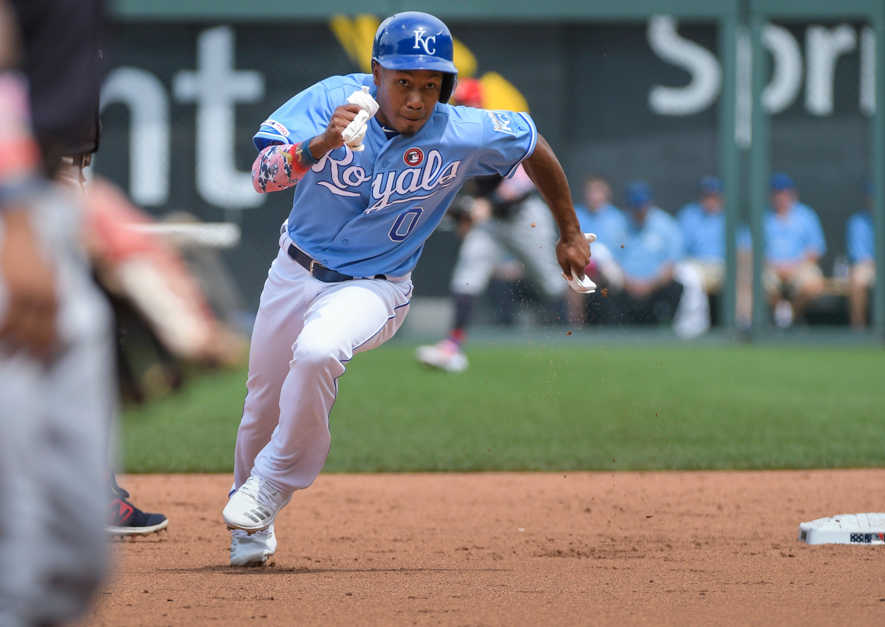 Terrance Gore taking an extra base, with a great deal of vigor, in a 2019 Royals game.