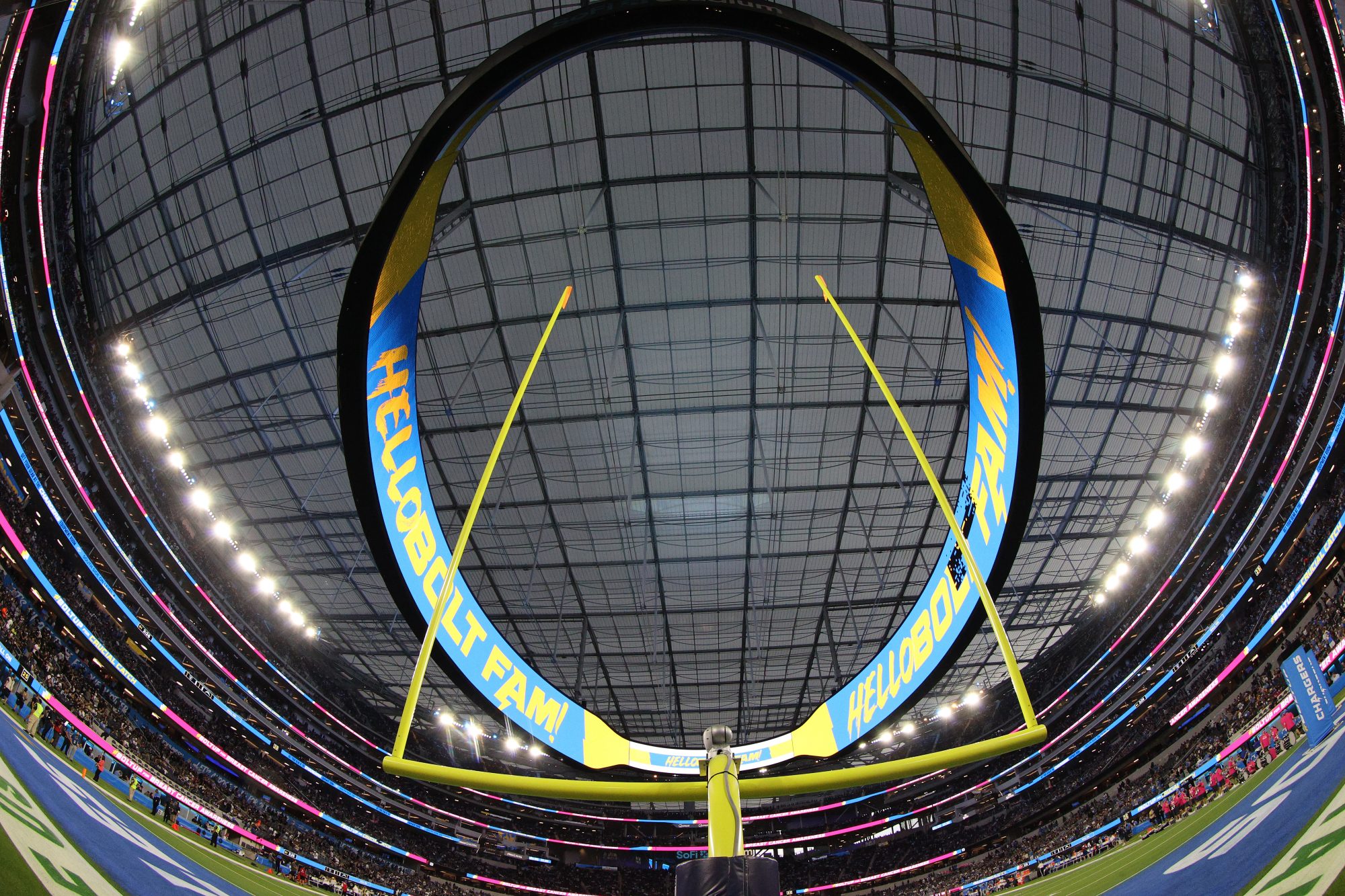 The roof of the stadium, during the storm.
