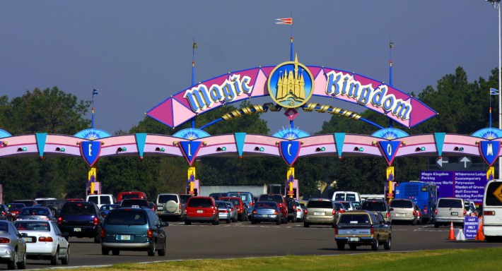 A toll plaza at the entrance to Disney World