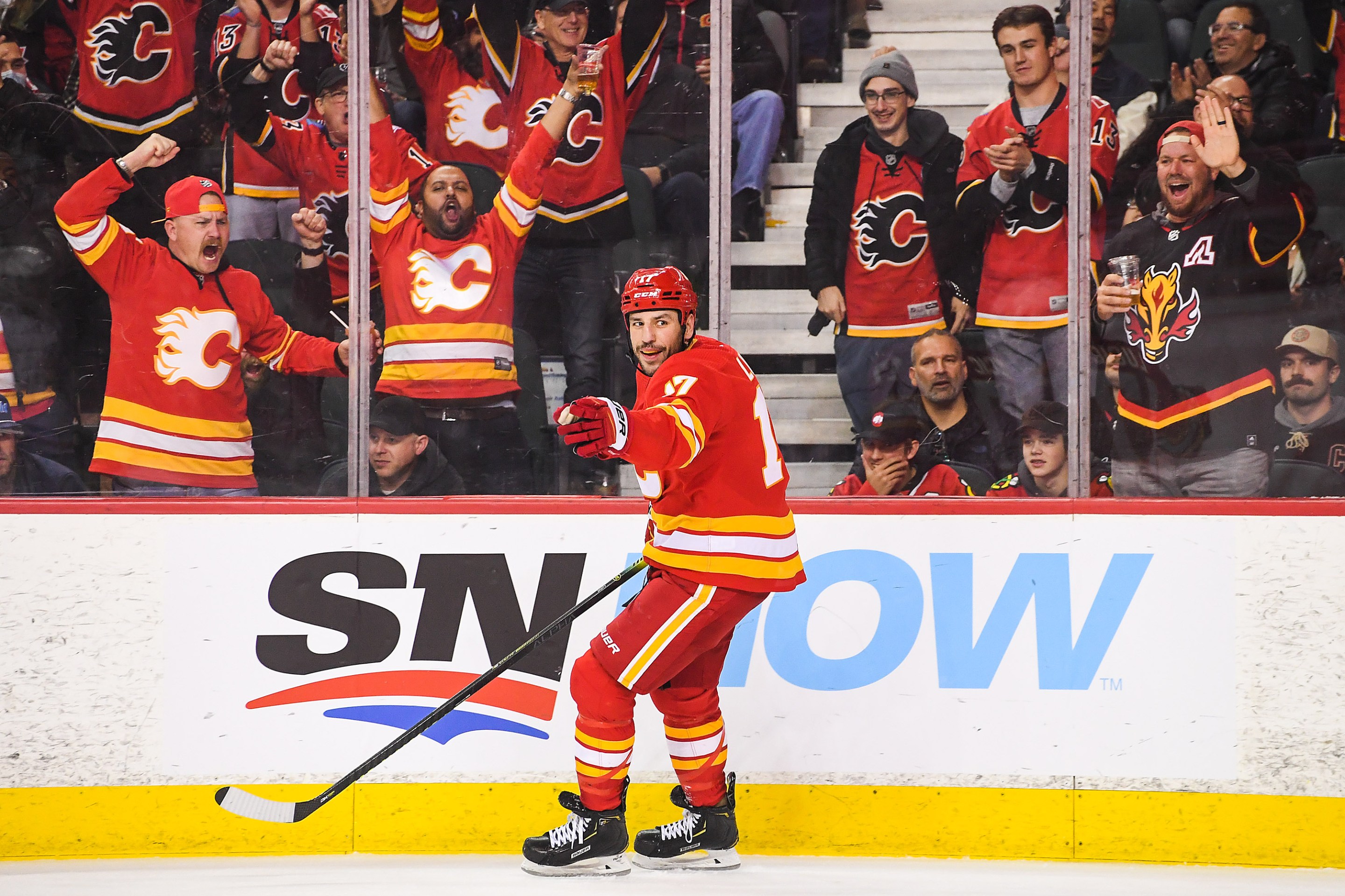 Milan Lucic celebrates after scoring