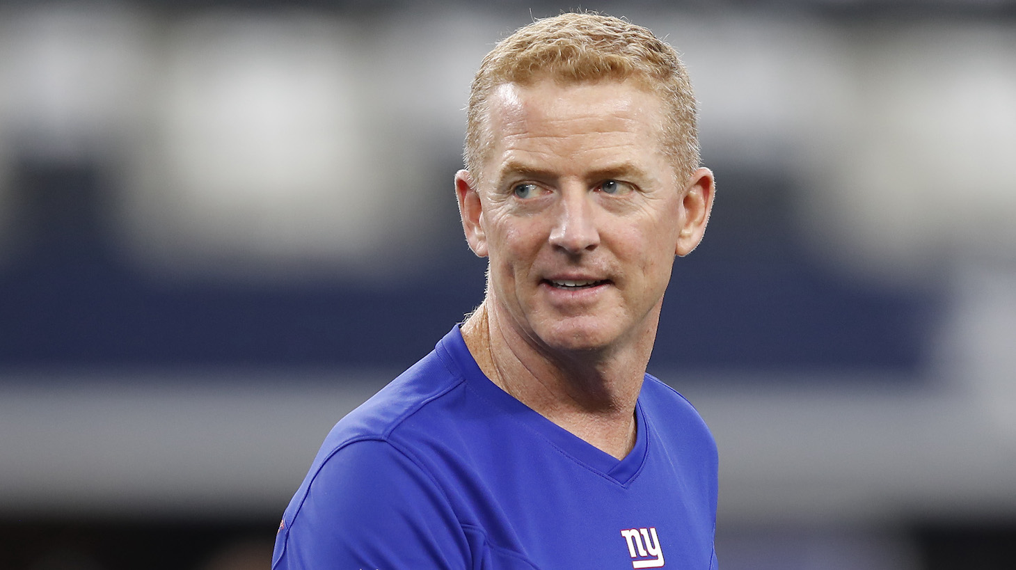 ARLINGTON, TEXAS - OCTOBER 10: Offensive Coordinator Jason Garrett of the New York Giants on the field before the game against the Dallas Cowboys at AT&amp;T Stadium on October 10, 2021 in Arlington, Texas. (Photo by Wesley Hitt/Getty Images)