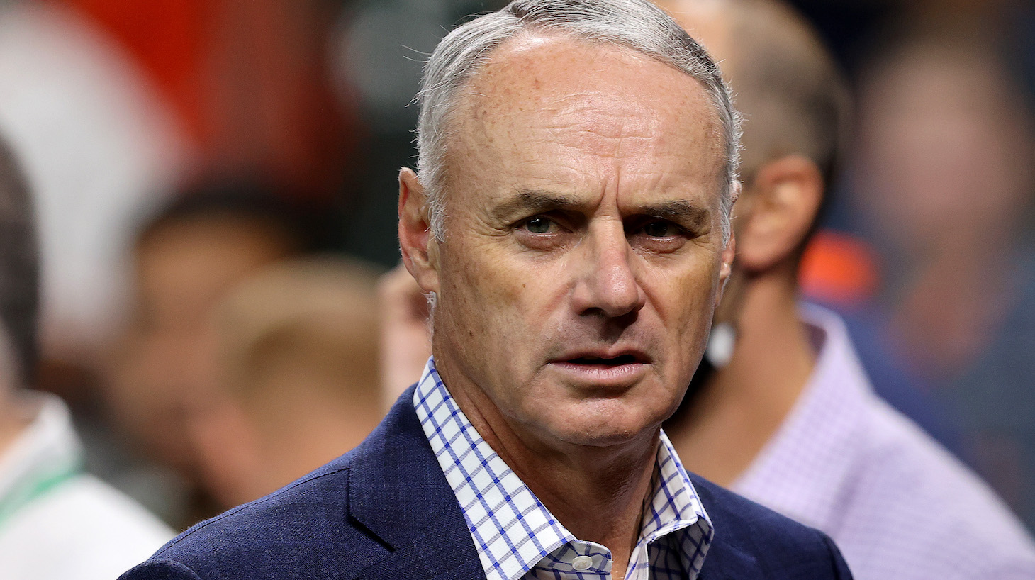HOUSTON, TEXAS - OCTOBER 26: Major League Baseball Commissioner Rob Manfred looks on prior to Game One of the World Series between the Atlanta Braves and the Houston Astros at Minute Maid Park on October 26, 2021 in Houston, Texas. (Photo by Bob Levey/Getty Images)