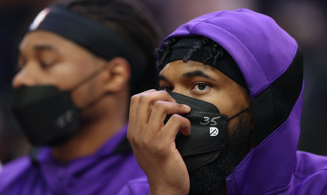 PHOENIX, ARIZONA - OCTOBER 27: Marvin Bagley III #35 of the Sacramento Kings watches from the bench during the first half of the NBA game against the Phoenix Suns at Footprint Center on October 27, 2021 in Phoenix, Arizona. NOTE TO USER: User expressly acknowledges and agrees that, by downloading and or using this photograph, User is consenting to the terms and conditions of the Getty Images License Agreement. (Photo by Christian Petersen/Getty Images)