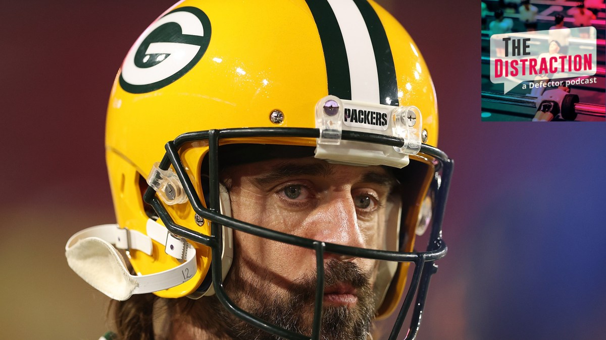 A close-up image of Aaron Rodgers looking upset from a game against the Arizona Cardinals.