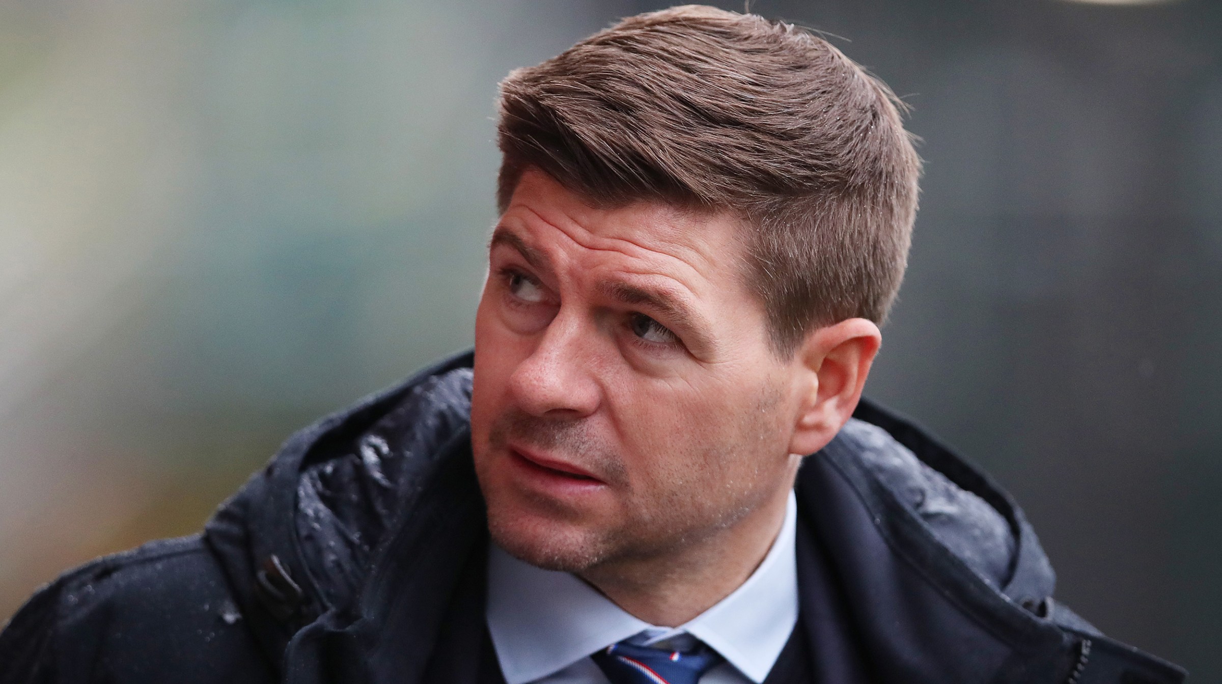 Steven Gerrard, Manager of Rangers FC arrives at the stadium prior to the Cinch Scottish Premiership match between Motherwell FC and Rangers FC at Fir Park on October 31, 2021 in Motherwell, Scotland.