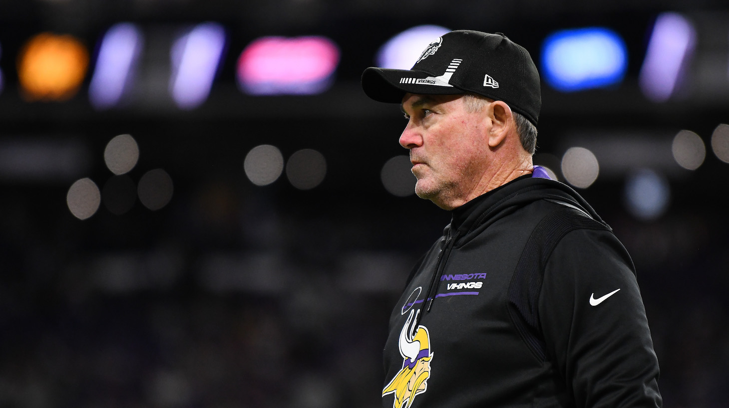 MINNEAPOLIS, MINNESOTA - OCTOBER 31: Head coach Mike Zimmer of the Minnesota Vikings looks on prior to the game against the Dallas Cowboys at U.S. Bank Stadium on October 31, 2021 in Minneapolis, Minnesota. (Photo by Stephen Maturen/Getty Images)