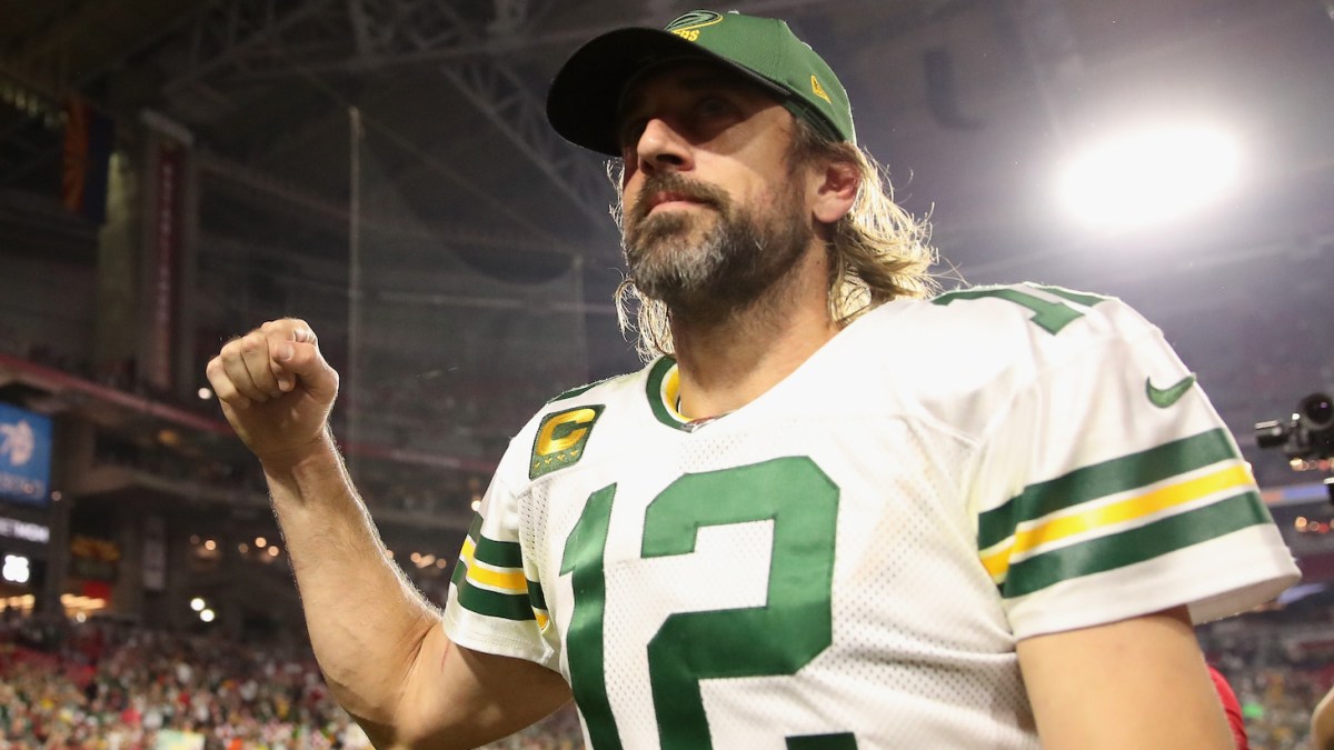 GLENDALE, ARIZONA - OCTOBER 28: Quarterback Aaron Rodgers #12 of the Green Bay Packers walks off the field following the NFL game at State Farm Stadium on October 28, 2021 in Glendale, Arizona. The Packers defeated the Cardinals 24-21. (Photo by Christian Petersen/Getty Images)