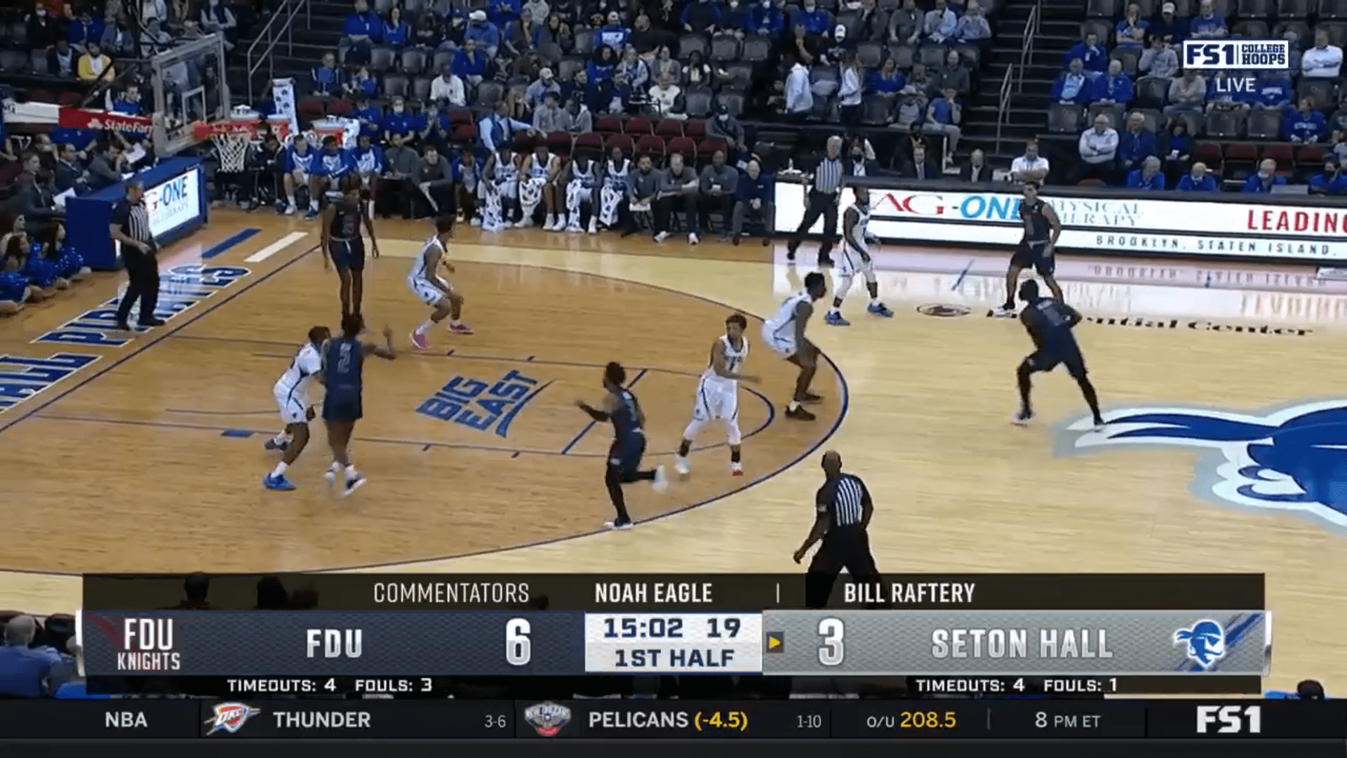 Screenshot of Seton Hall game with scoreboard covering 25 percent of the screen