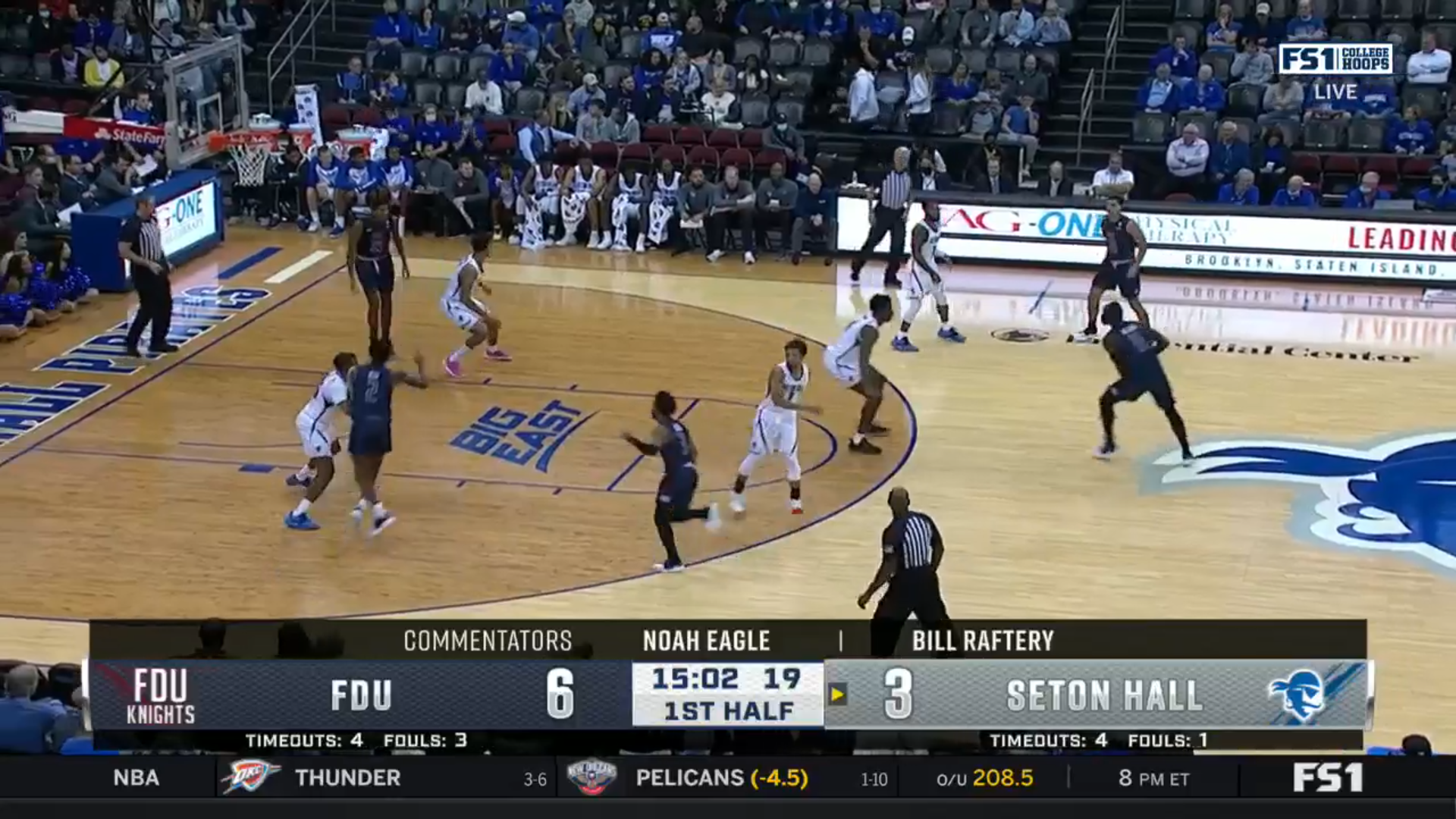 Screenshot of Seton Hall game with scoreboard covering 25 percent of the screen