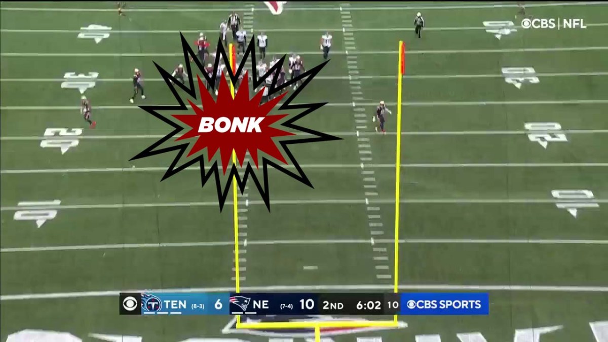 Randy Bullock missing a FG, with a BONK graphic superimposed over the screenshot