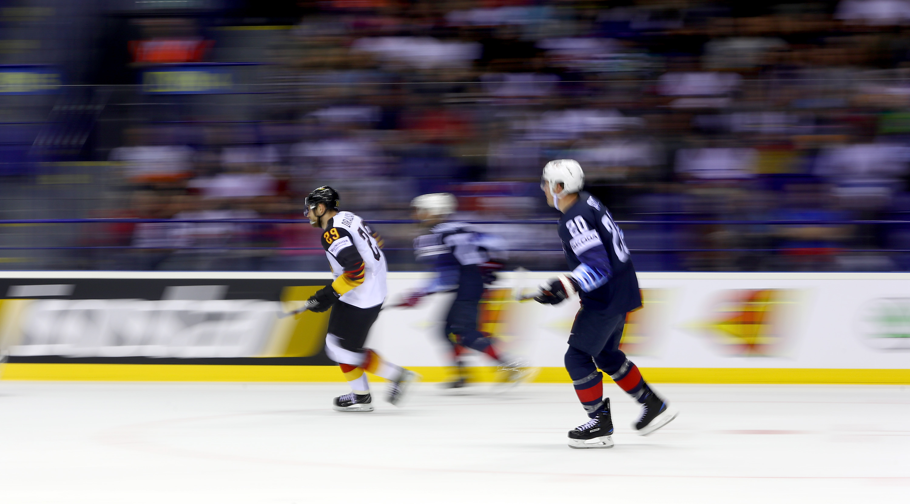 Leon Draisaitl of Germany skates against United States during the 2019 IIHF Ice Hockey World Championship Slovakia group A game between Germany and United States at Steel Arena on May 19, 2019 in Kosice, Slovakia.
