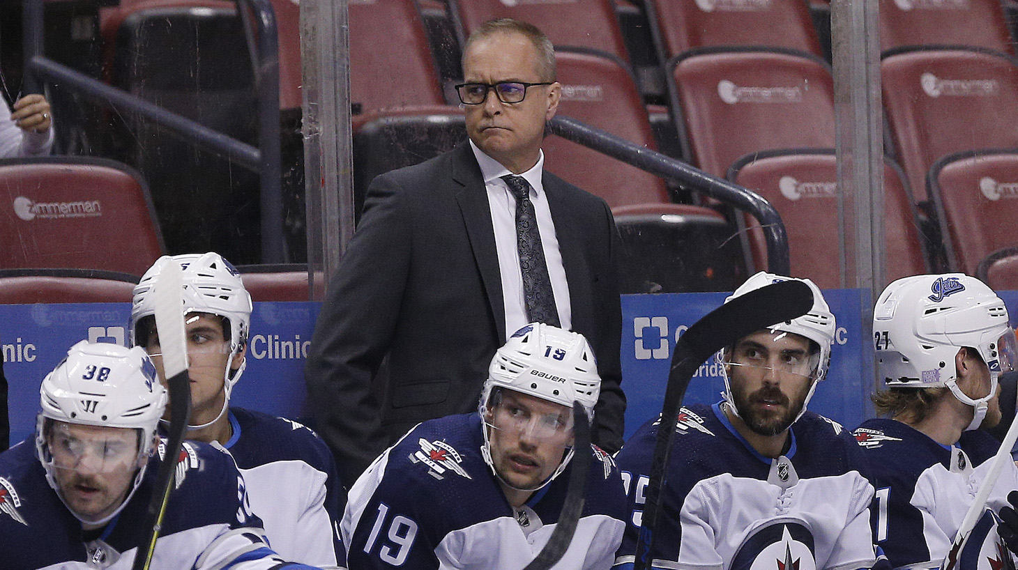 SUNRISE, FLORIDA - NOVEMBER 14: Head coach Paul Maurice of the Winnipeg Jets looks on against the Florida Panthers during the third period at BB&amp;T Center on November 14, 2019 in Sunrise, Florida. (Photo by Michael Reaves/Getty Images)