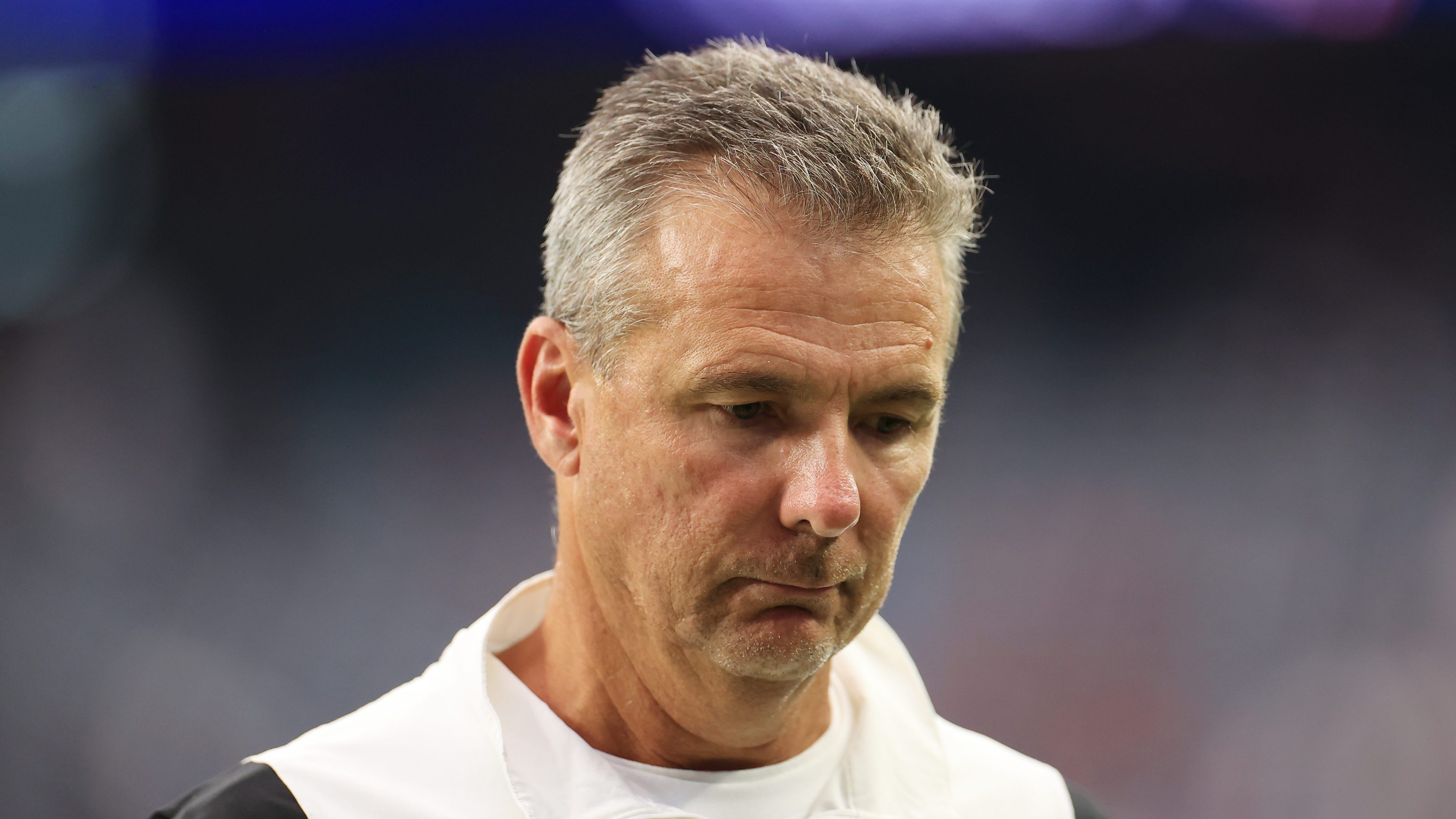 Then-head coach Urban Meyer of the Jacksonville Jaguars reacts after losing to the Houston Texans 37-21 at NRG Stadium on September 12, 2021 in Houston, Texas.